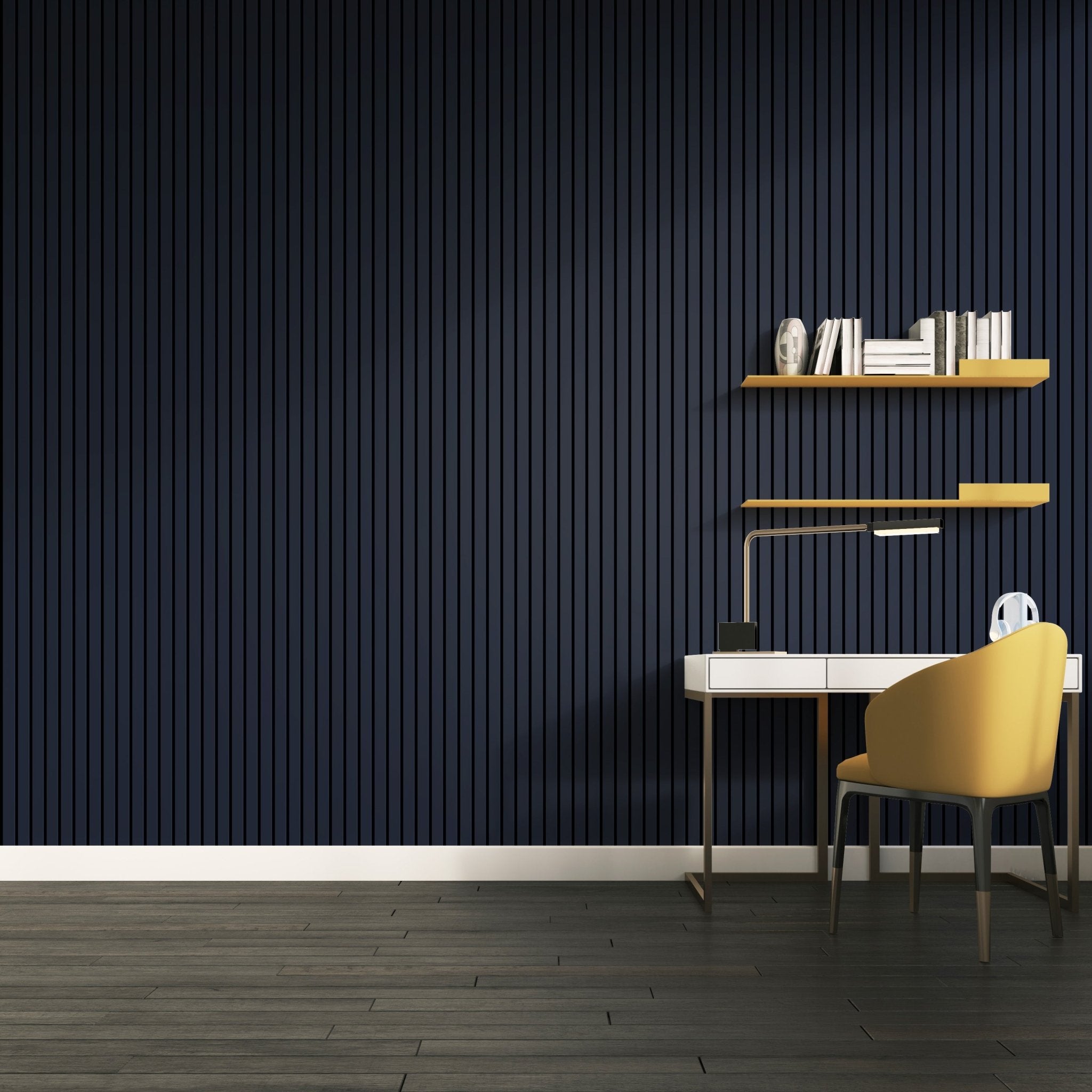 Wall Slat Acoustic Panel in Deep Indigo, Black Felt - Slats.co