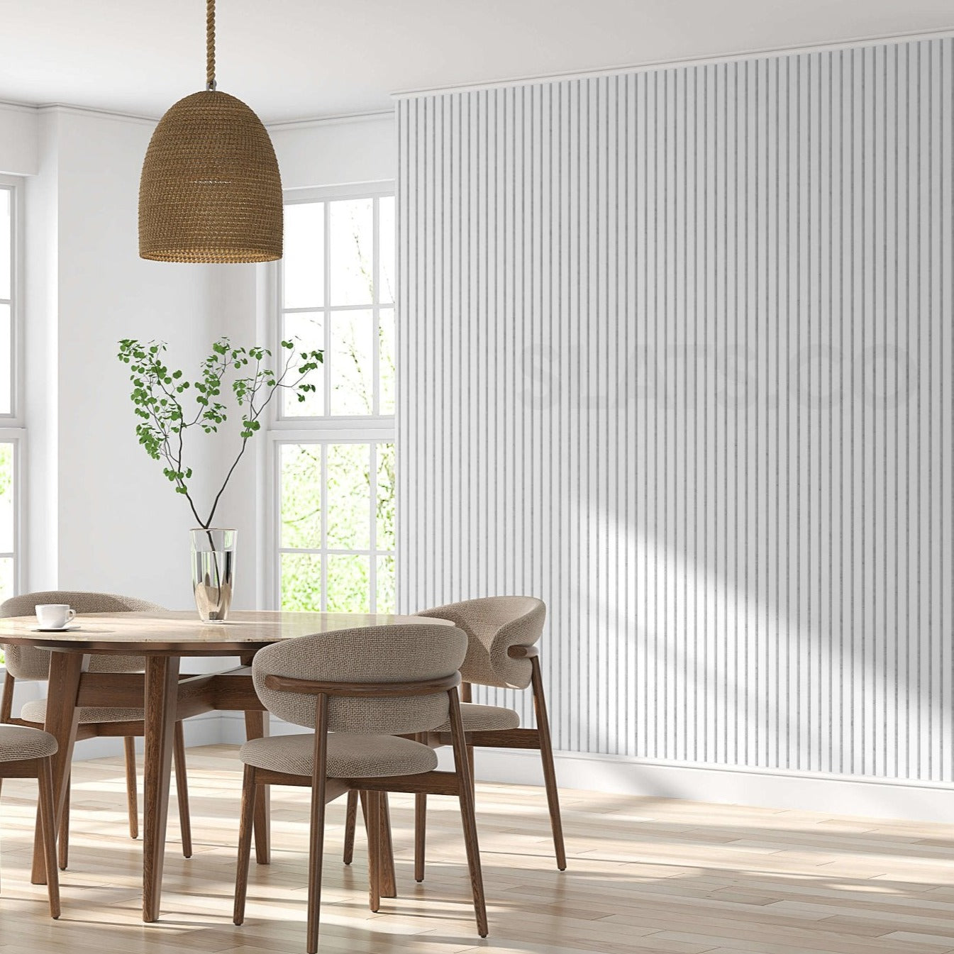 Wall Slat Acoustic Panel in Diamond White, Grey Felt - Slats.co