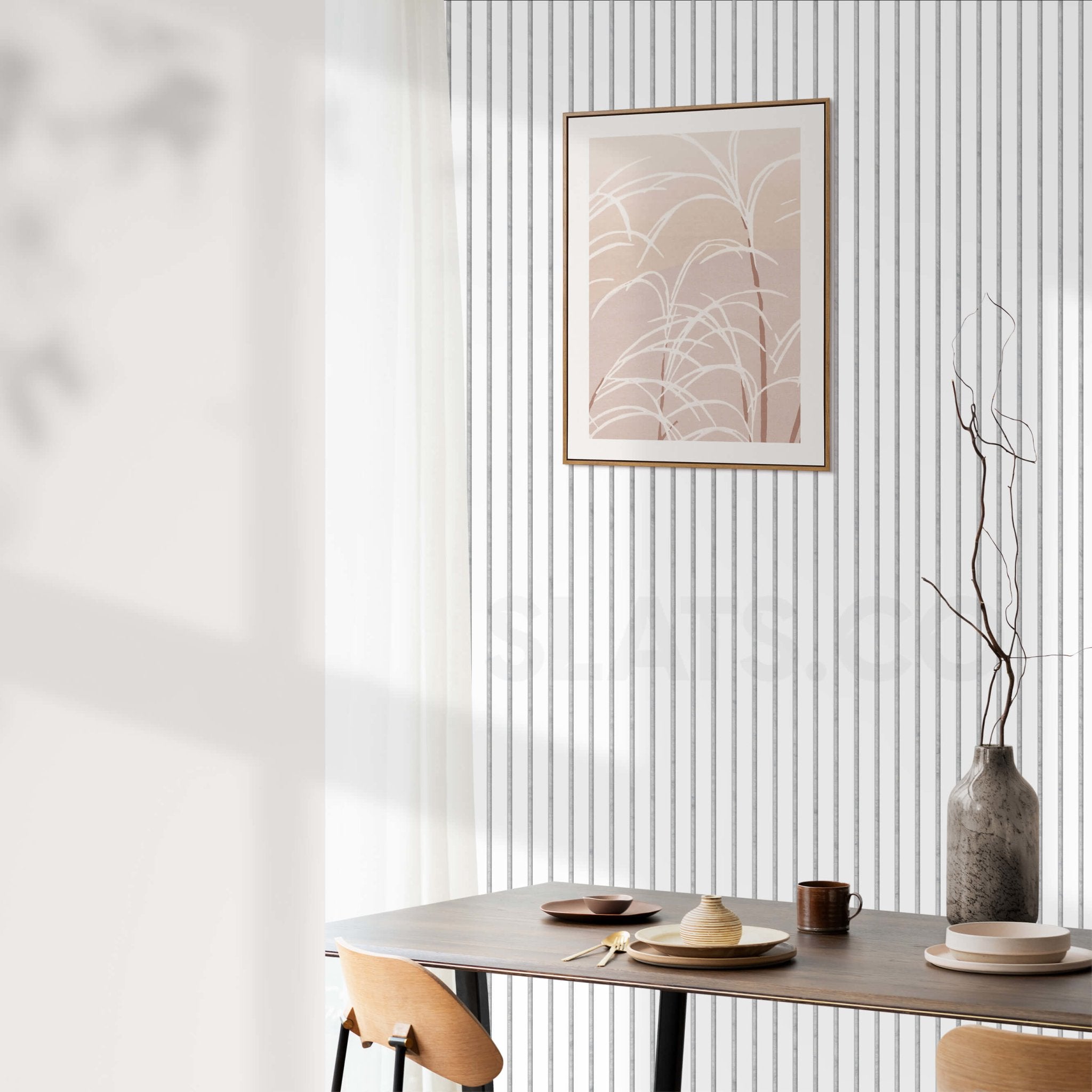 Wall Slat Acoustic Panel in Diamond White, Grey Felt - Slats.co