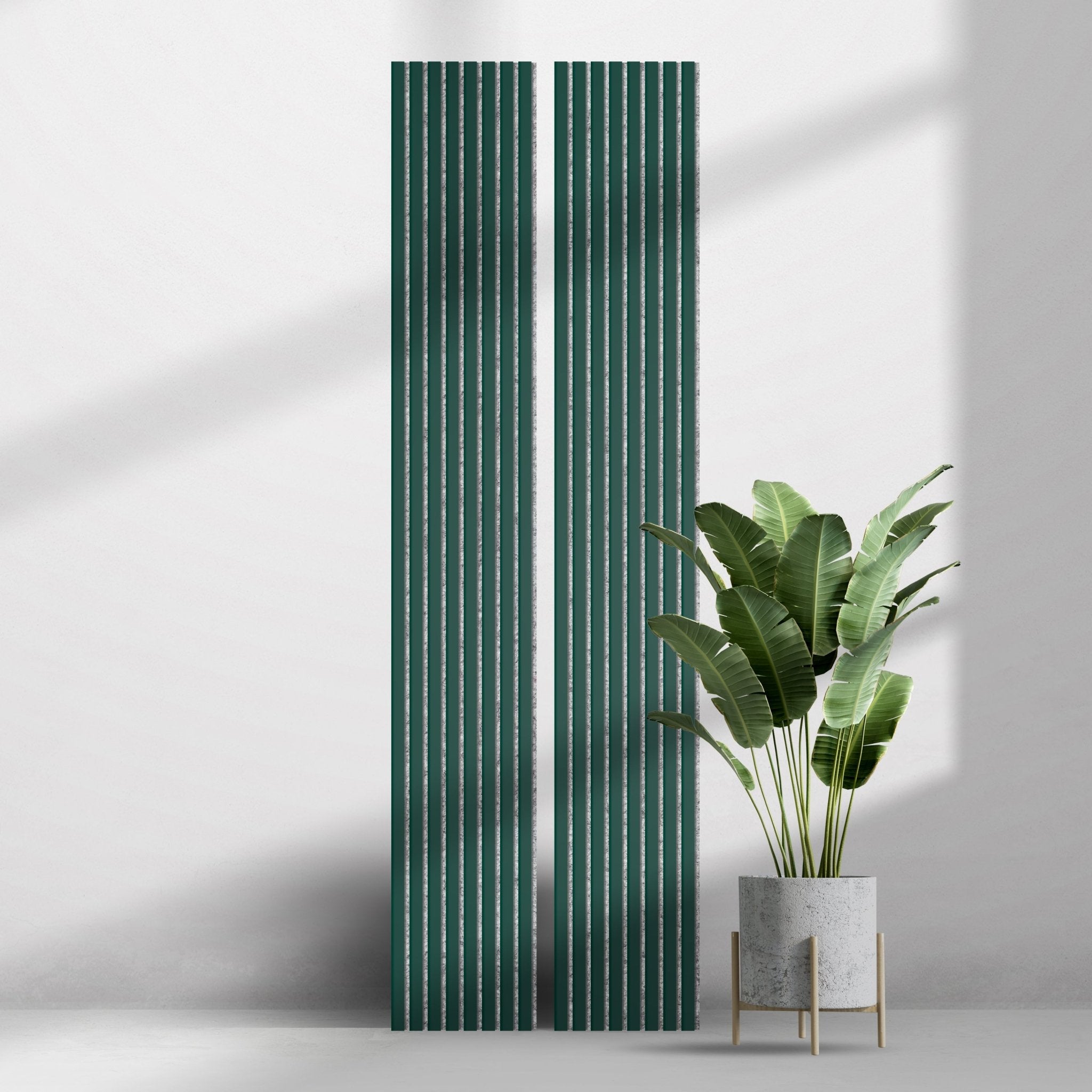 Wall Slat Acoustic Panel in Forest Green, Grey Felt - Slats.co