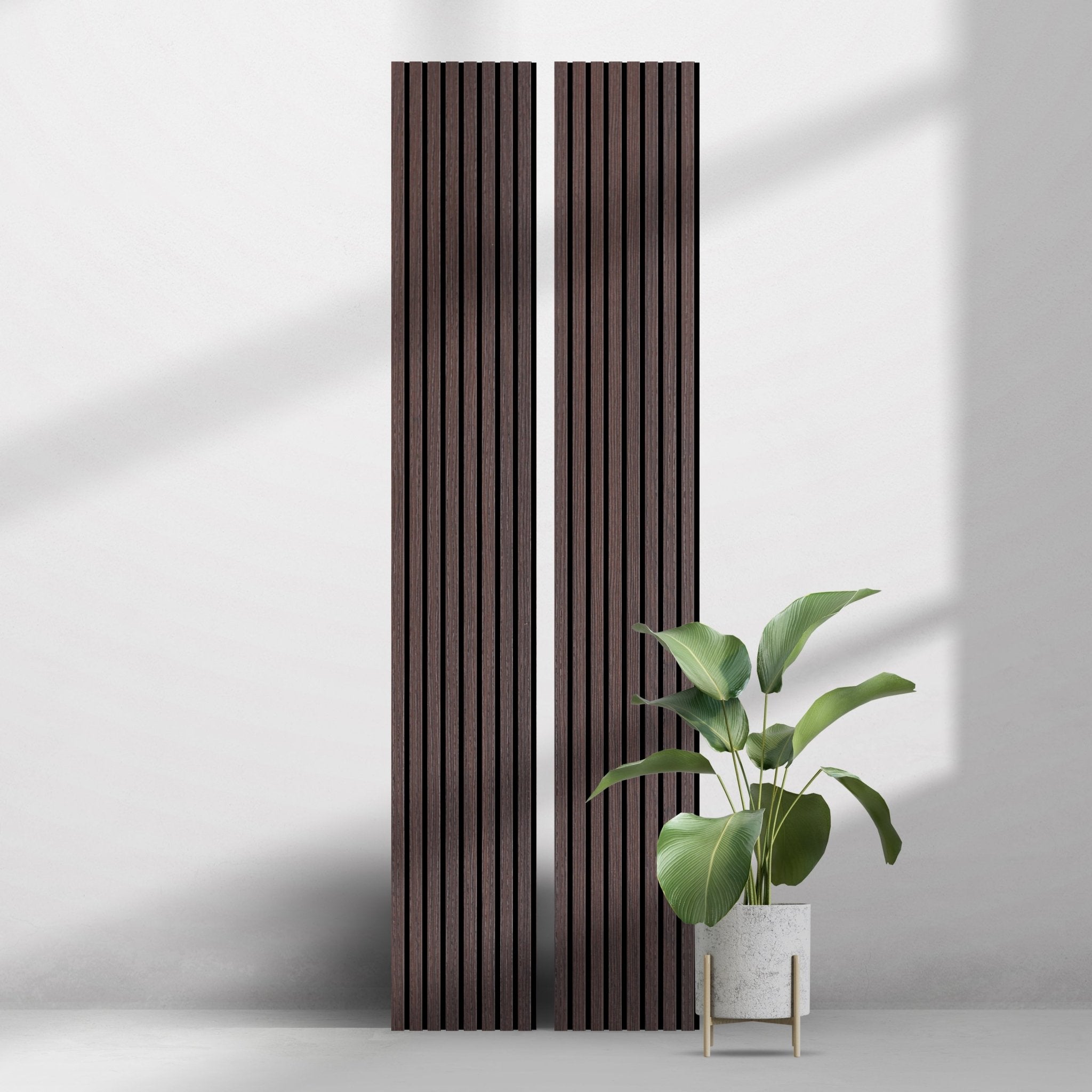 Wood Slat Acoustic Panel in Dark Smoke Natural Oak, Black Felt - Slats.co