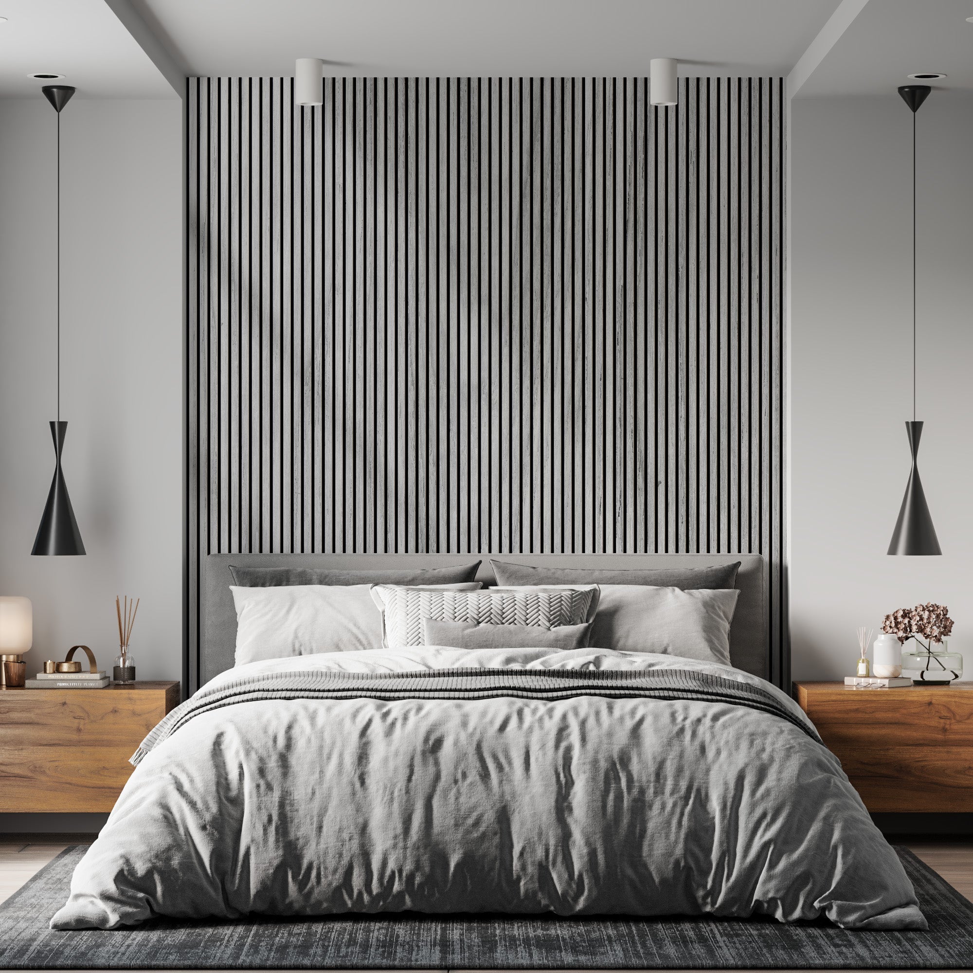 Wood Slat Acoustic Panel in Natural Grey Oak, Black Felt - Slats.co