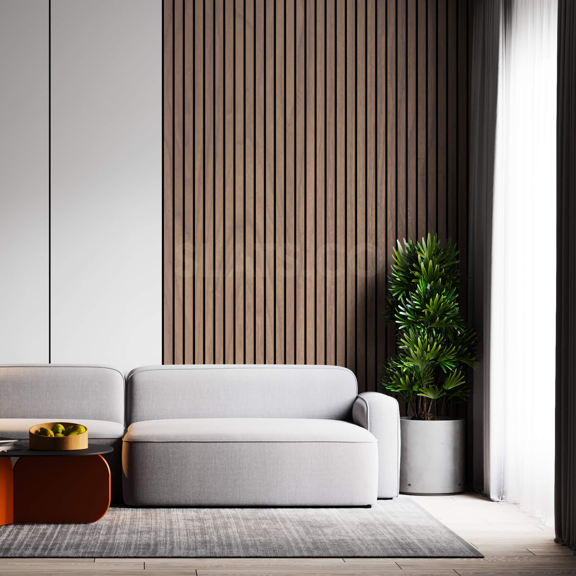 Wood Slat Acoustic Panel in Natural Walnut, Black Felt - Slats.co