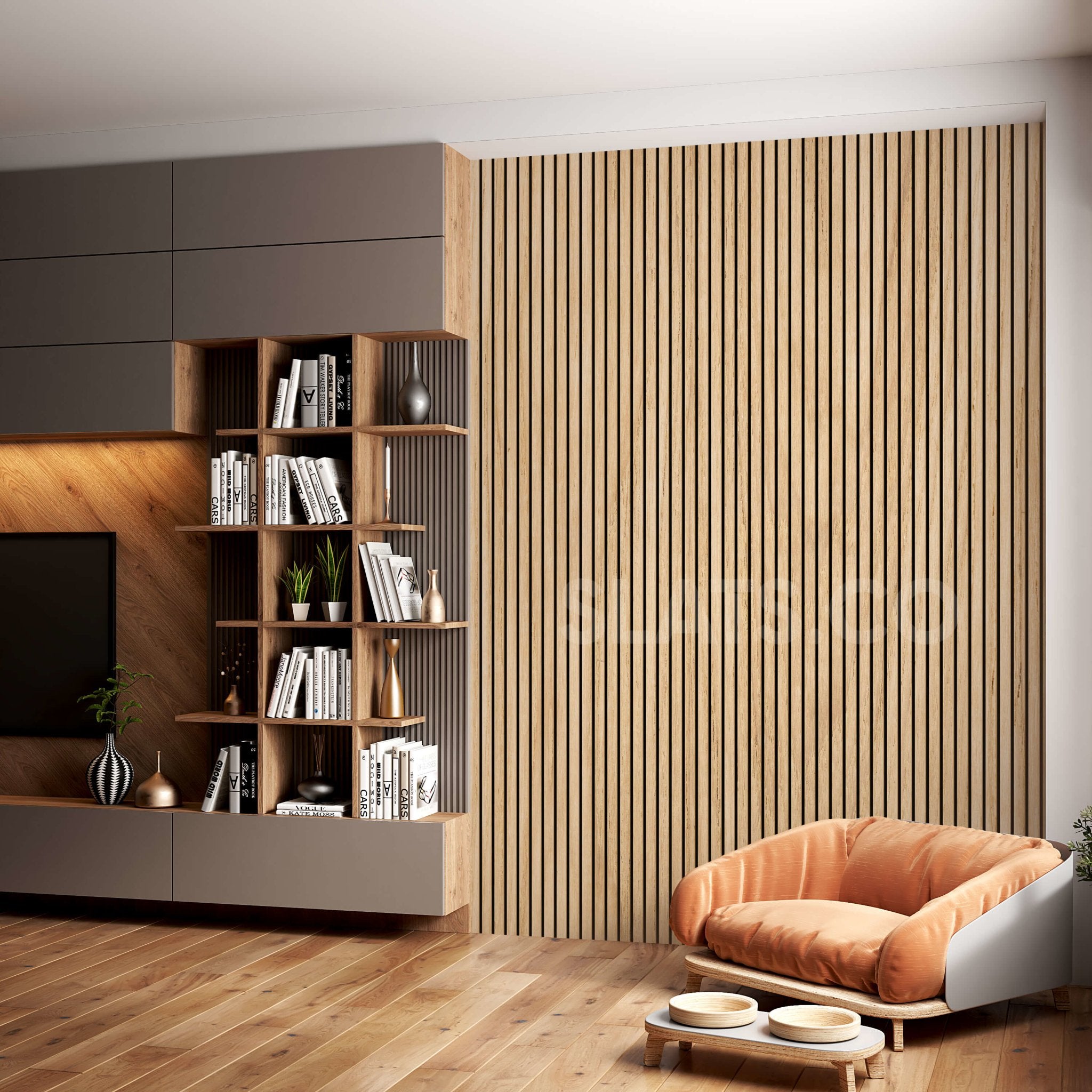 Wood Slat Acoustic Panel in Natural White Oak, Black Felt - Slats.co