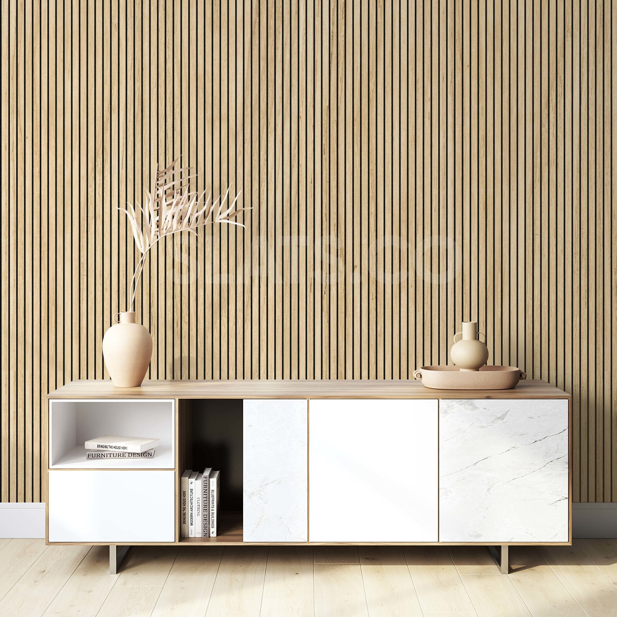 Wood Slat Acoustic Panel in Natural White Oak, Black Felt - Slats.co