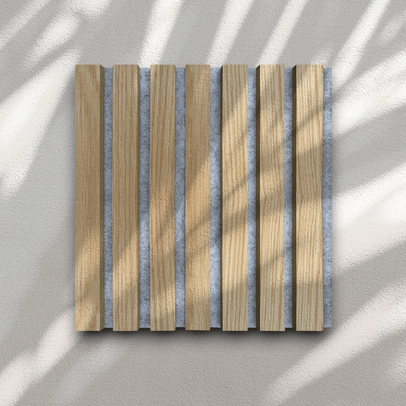 Wood Slat Acoustic Panel Sample in White Oak, Grey Felt - Slats.co