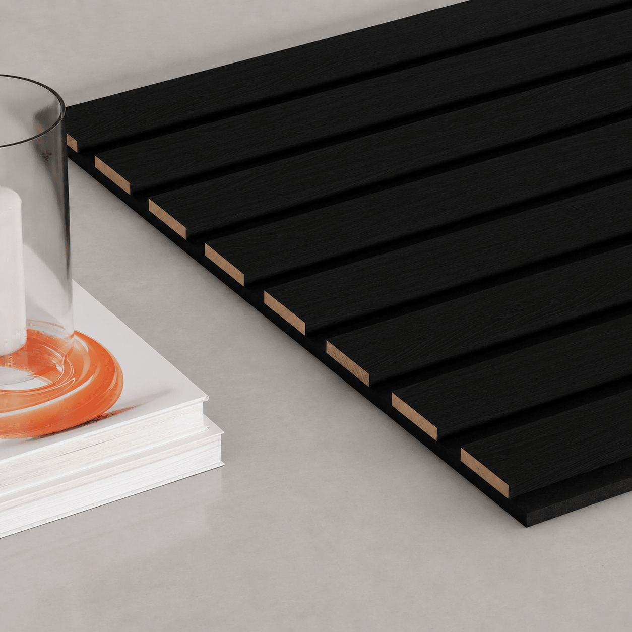 118" Black Oak TrueWood Lite 3-Sided Veneer Acoustic Slat Panel - Slats.co