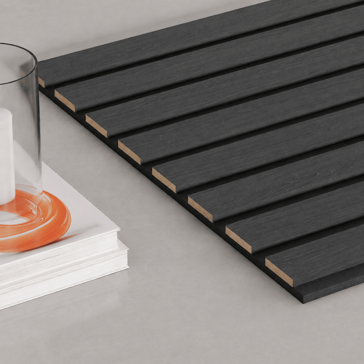 118" Dark Grey Oak TrueWood Lite 3-Sided Veneer Acoustic Slat Panel - Slats.co