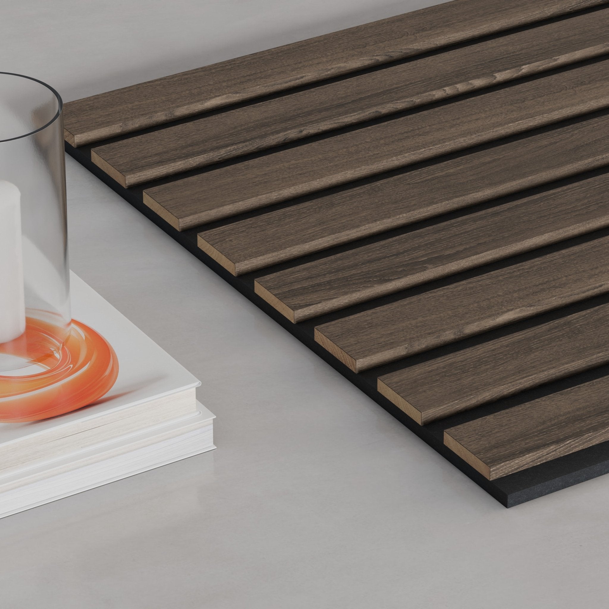 118" Dark Smoke Oak TrueWood Lite 3 - Sided Veneer Acoustic Slat Panel - Slats.co