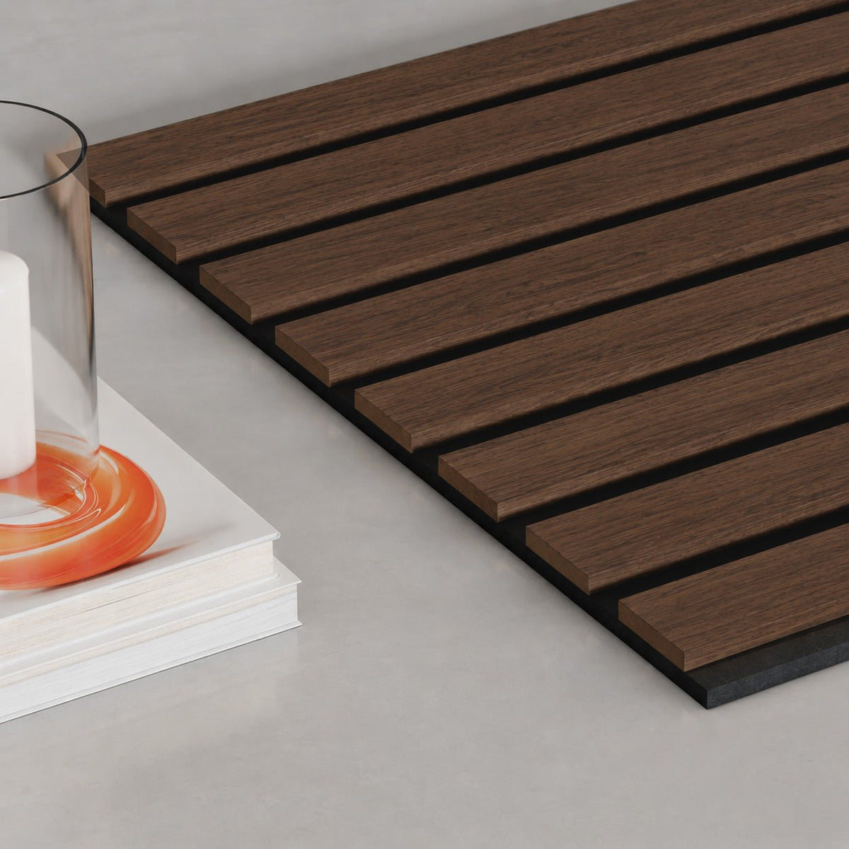 118" Dark Smoke Oak TrueWood Lite 3-Sided Veneer Acoustic Slat Panel - Slats.co