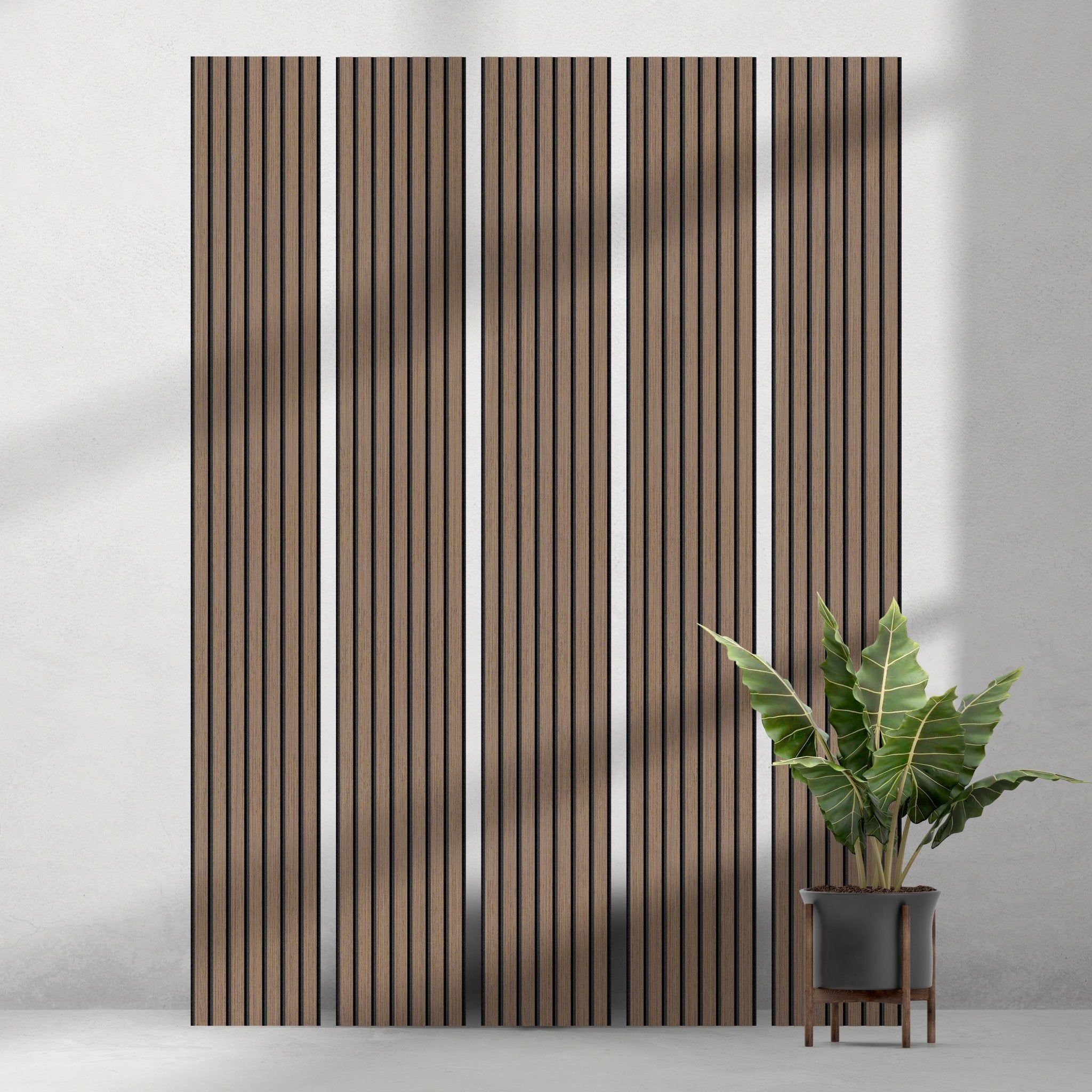 118" Tall ULTRALIGHT Flexible Lightweight Walnut Acoustic Wood Slat Wall Panels with Black Felt Backing - Slats.co