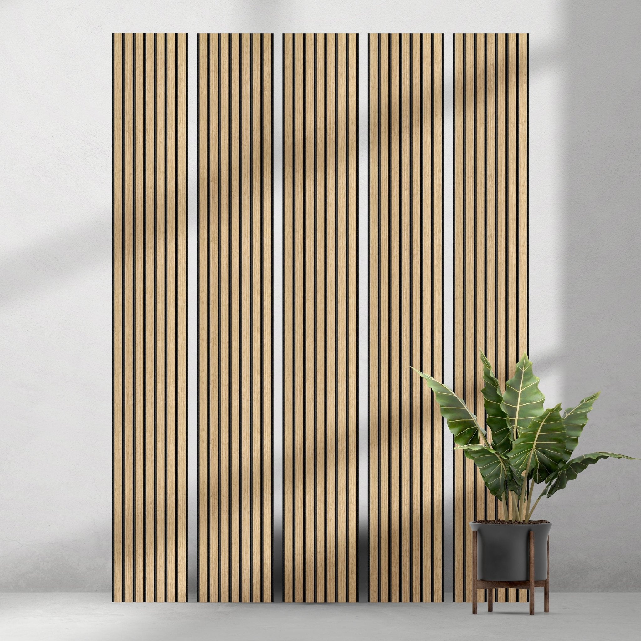 118" Tall ULTRALIGHT Flexible Lightweight White Oak Acoustic Wood Slat Wall Panels with Black Felt Backing - Slats.co