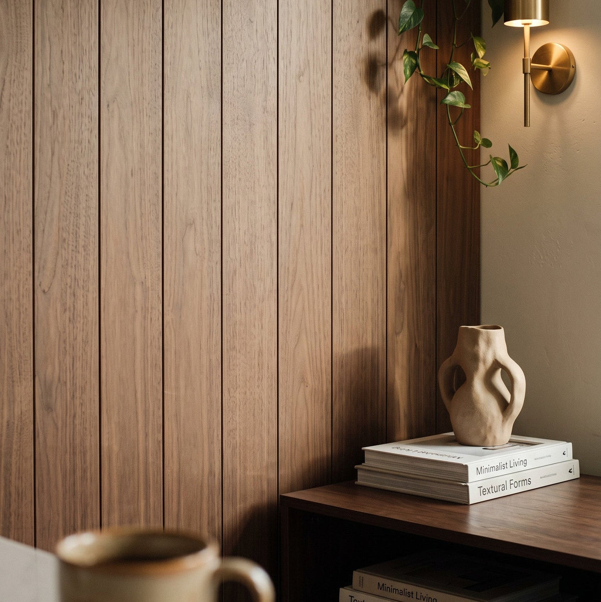 118" Tall ULTRALIGHT Wide Flexible Lightweight Walnut Acoustic Wood Slat Wall Panels with Brown Felt Backing - Slats.co
