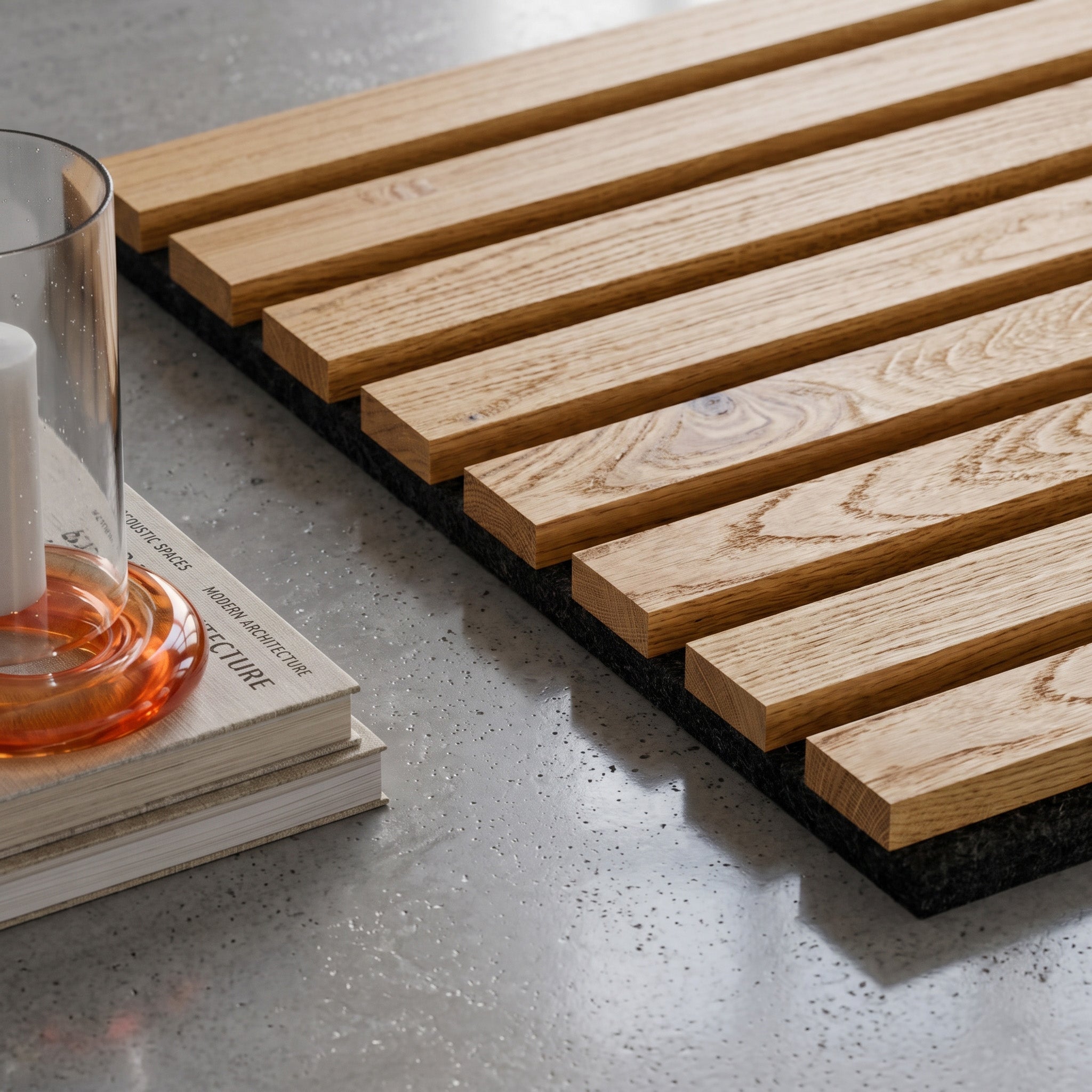 141.6" Solid American Oak Slat Acoustic Panels, Black Felt - Slats.co