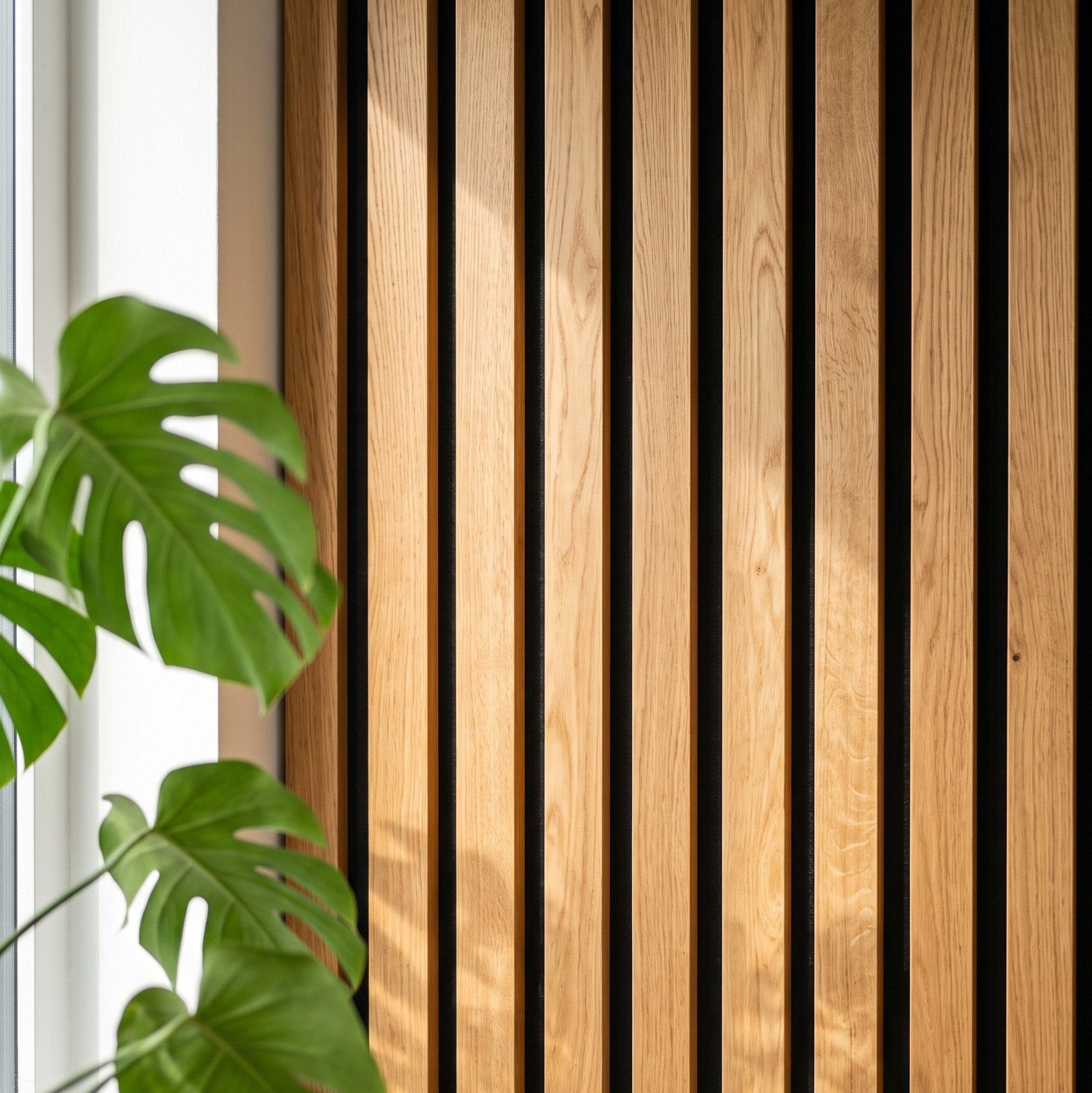 141.6" Solid American Oak Slat Acoustic Panels, Black Felt - Slats.co