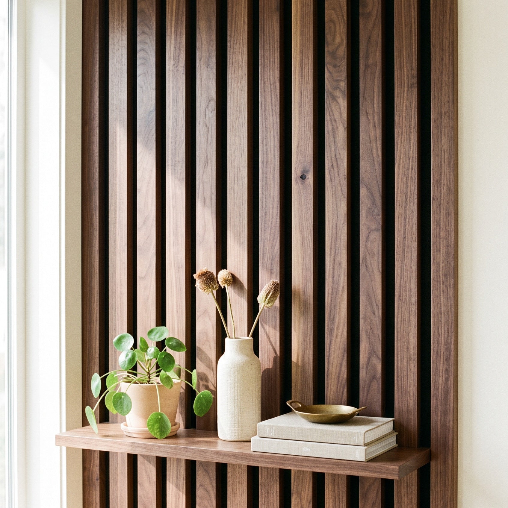 141.6" Solid American Walnut Slat Acoustic Panels, Black Felt - Slats.co