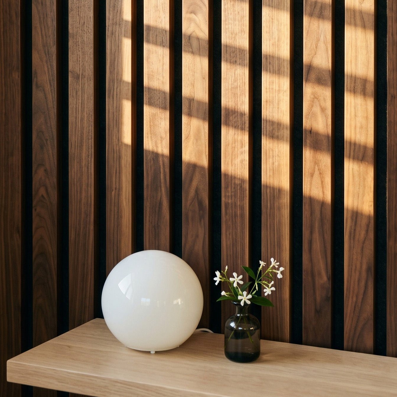 141.6" Solid American Walnut Slat Acoustic Panels, Black Felt - Slats.co