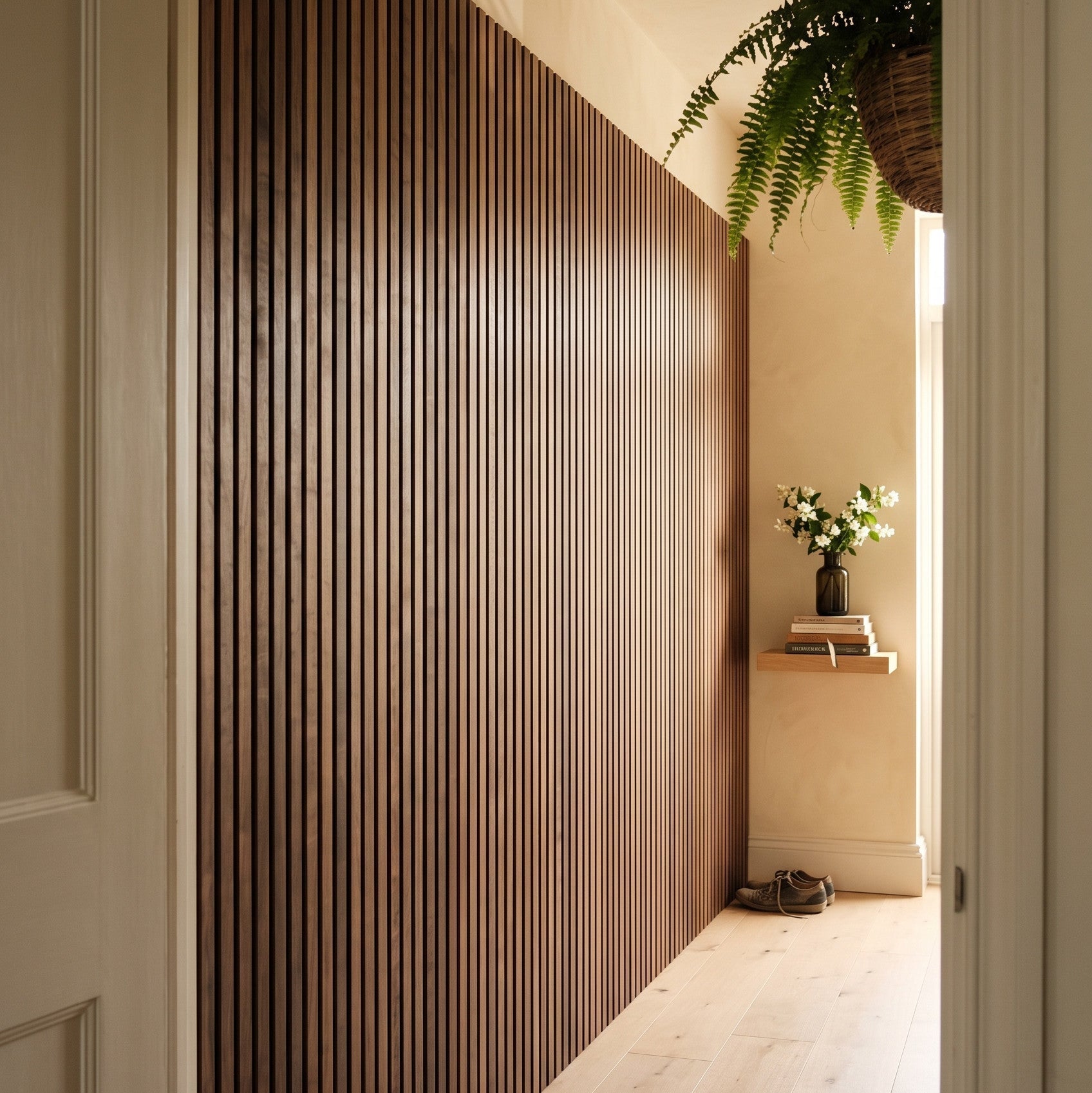 141.6" Solid American Walnut Slat Acoustic Panels, Black Felt - Slats.co