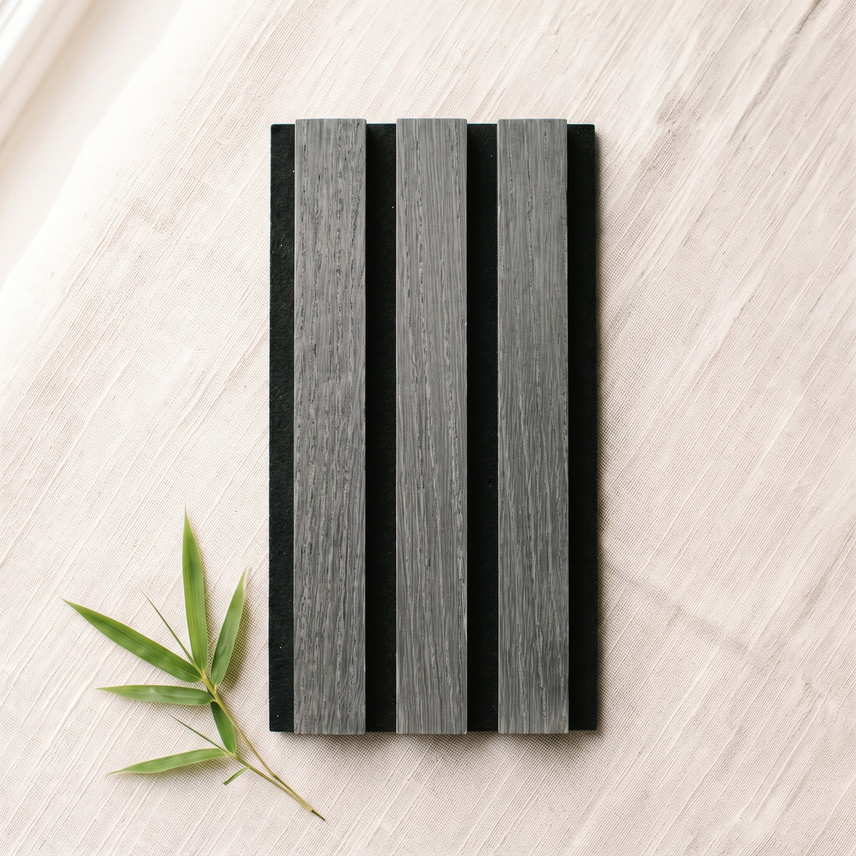 TrueWood Lite Acoustic Slat Panel Sample – Dark Grey Oak, Black Felt