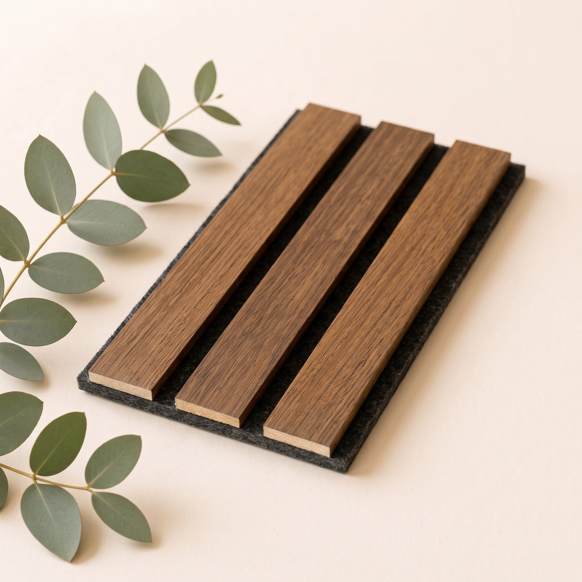 TrueWood Lite Acoustic Slat Panel Sample – Dark Smoke Oak, Black Felt