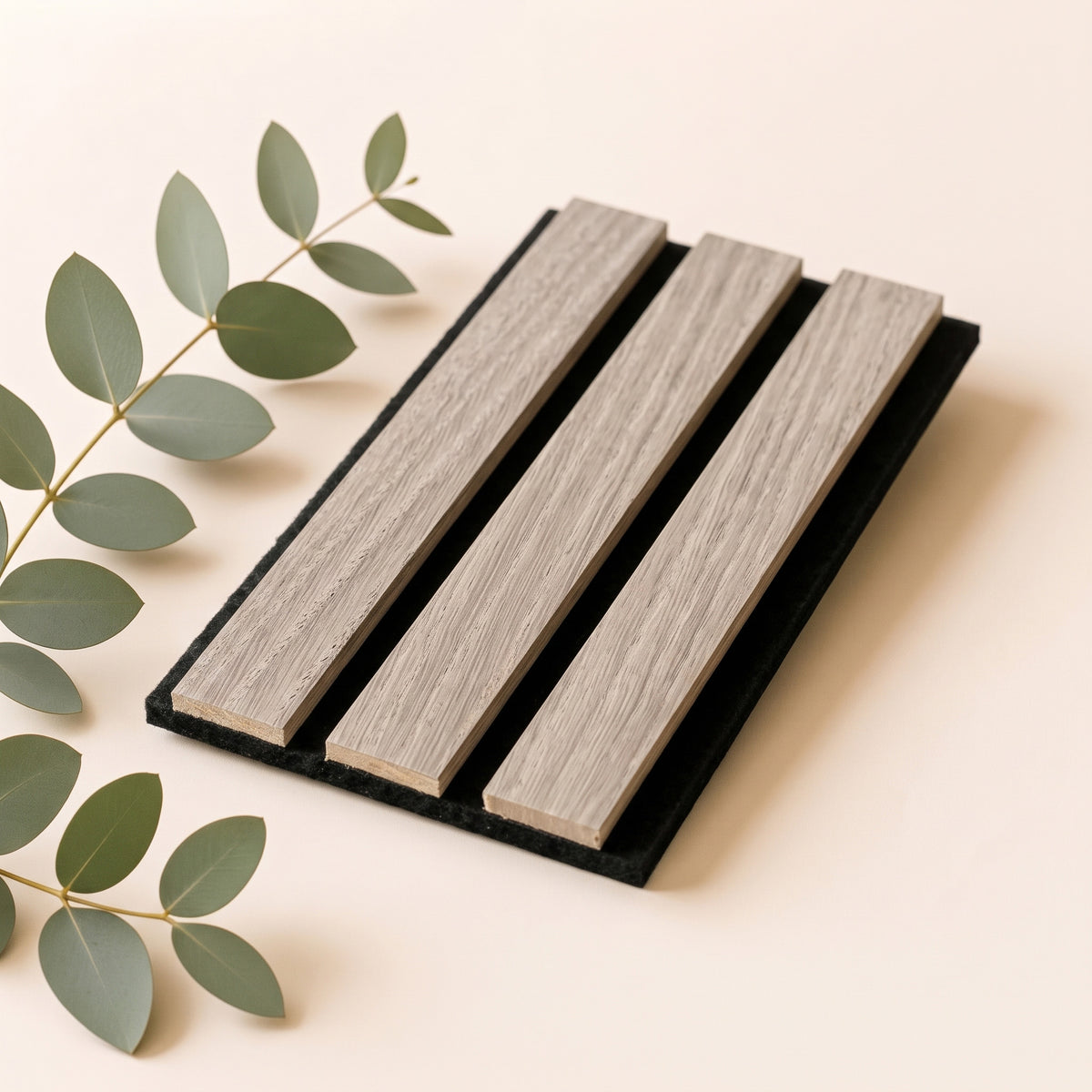 TrueWood Lite Acoustic Slat Panel Sample – Grey Oak, Black Felt