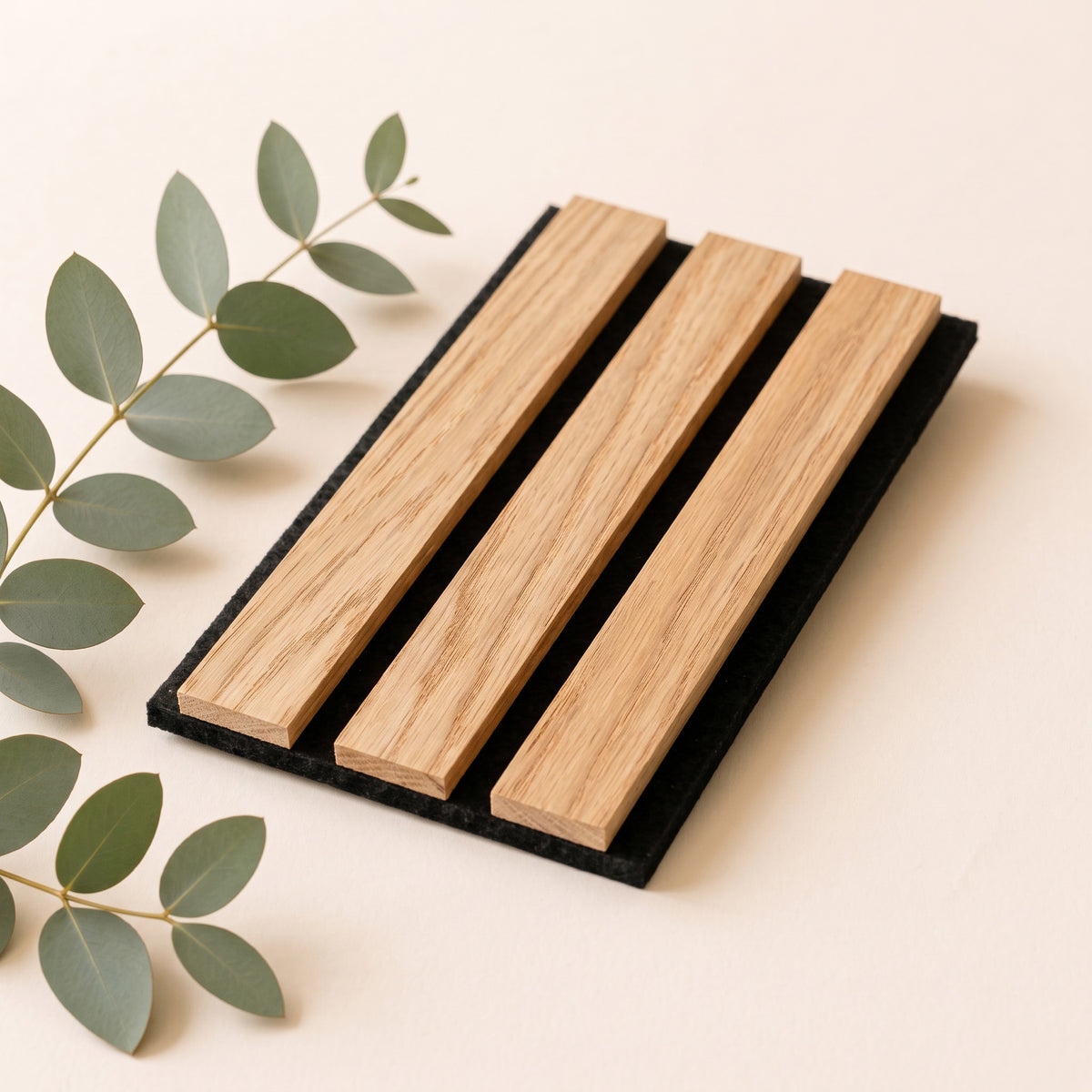 TrueWood Lite Acoustic Slat Panel Sample – Natural Oak, Black Felt