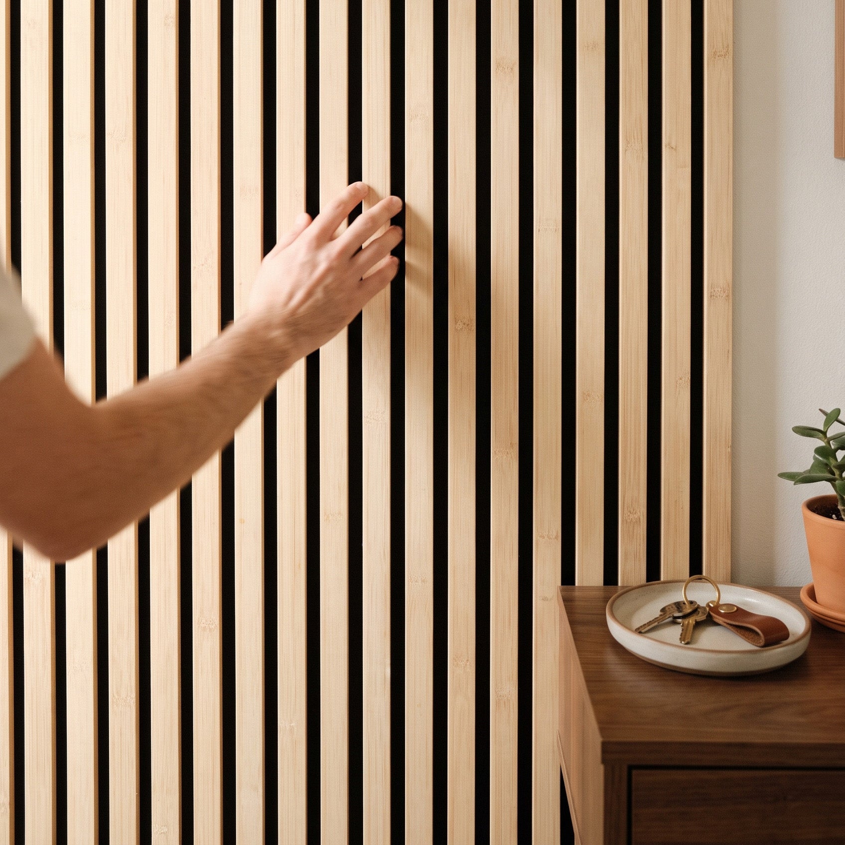 Solid Bamboo Slat Acoustic Panels in Natural, Black Felt - Slats.co