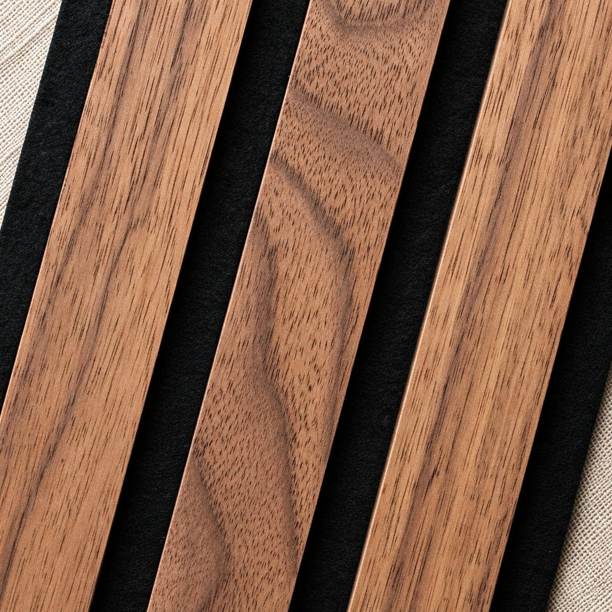 TrueWood Lite Acoustic Slat Panel Sample – American Walnut, Black Felt - Slats.co