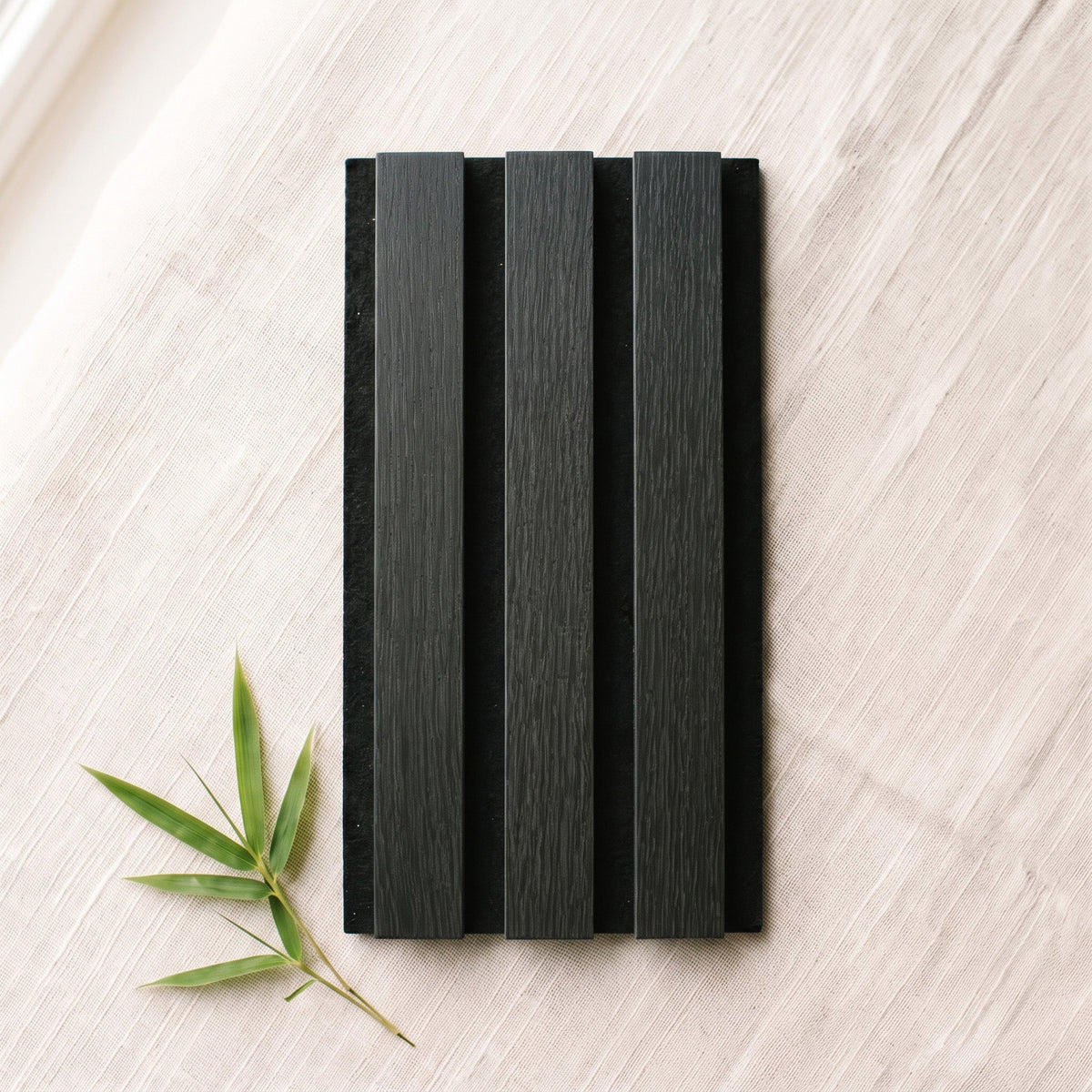 TrueWood Lite Acoustic Slat Panel Sample – Black Oak, Black Felt - Slats.co