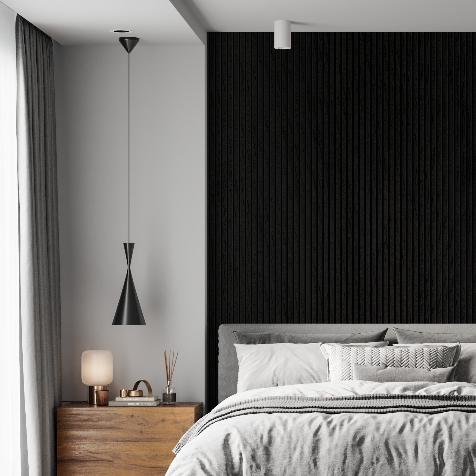 ULTRALIGHT Flexible Lightweight Black Oak Acoustic Wood Slat Wall Panels with Black Felt Backing - Slats.co