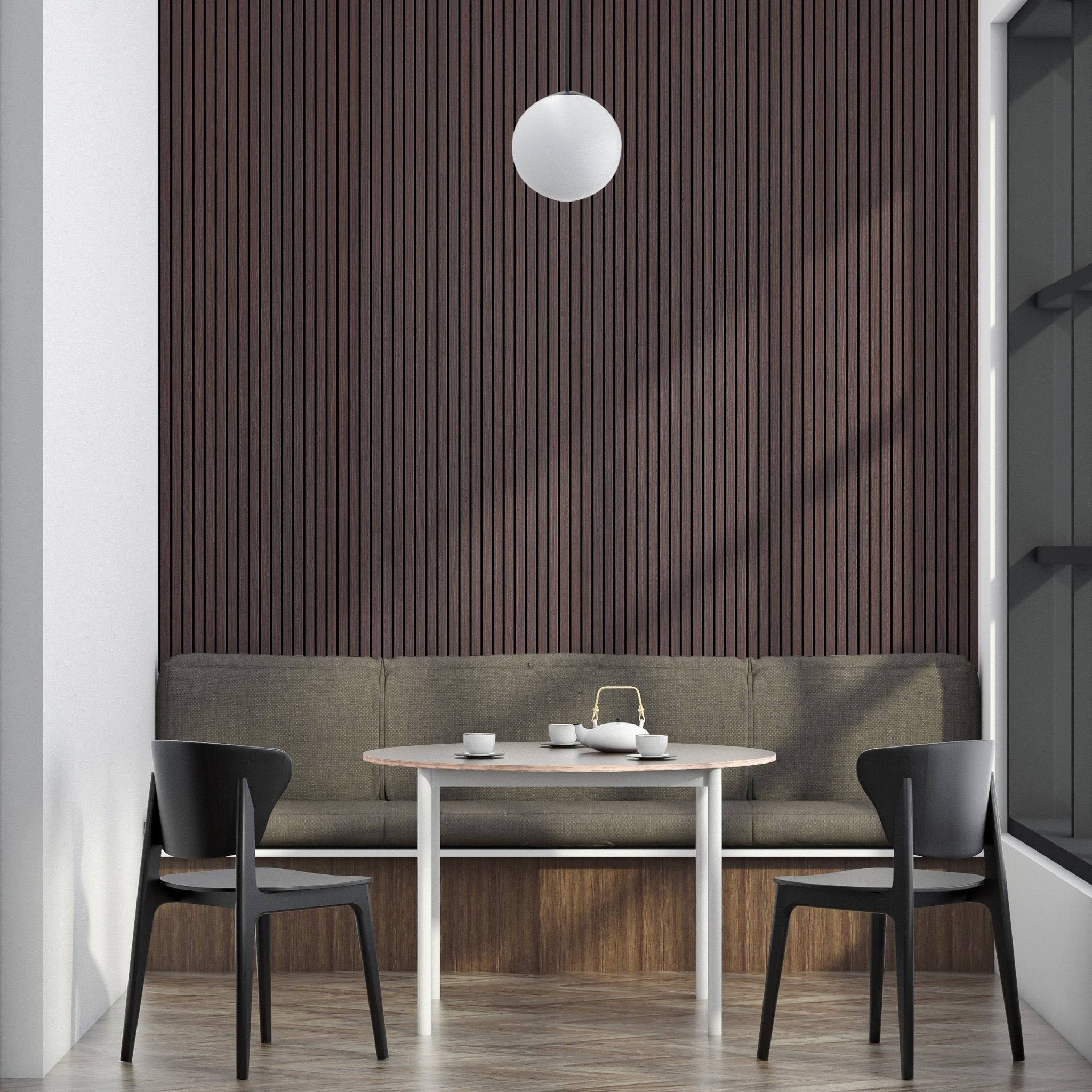 ULTRALIGHT Flexible Lightweight Dark Smoke Oak Acoustic Wood Slat Wall Panels with Black Felt Backing - Slats.co