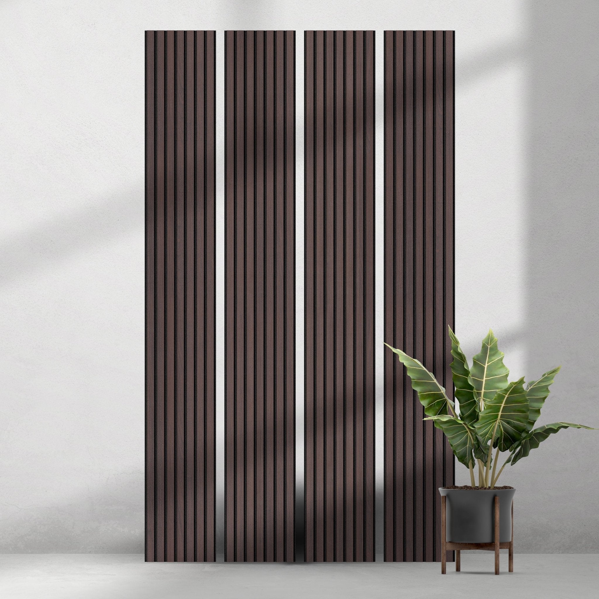 ULTRALIGHT Flexible Lightweight Dark Smoke Oak Acoustic Wood Slat Wall Panels with Black Felt Backing - Slats.co