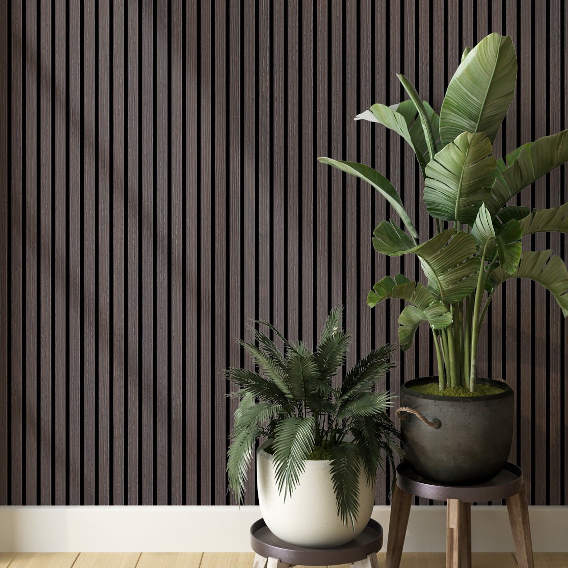 ULTRALIGHT Flexible Lightweight Dark Smoke Oak Acoustic Wood Slat Wall Panels with Black Felt Backing - Slats.co