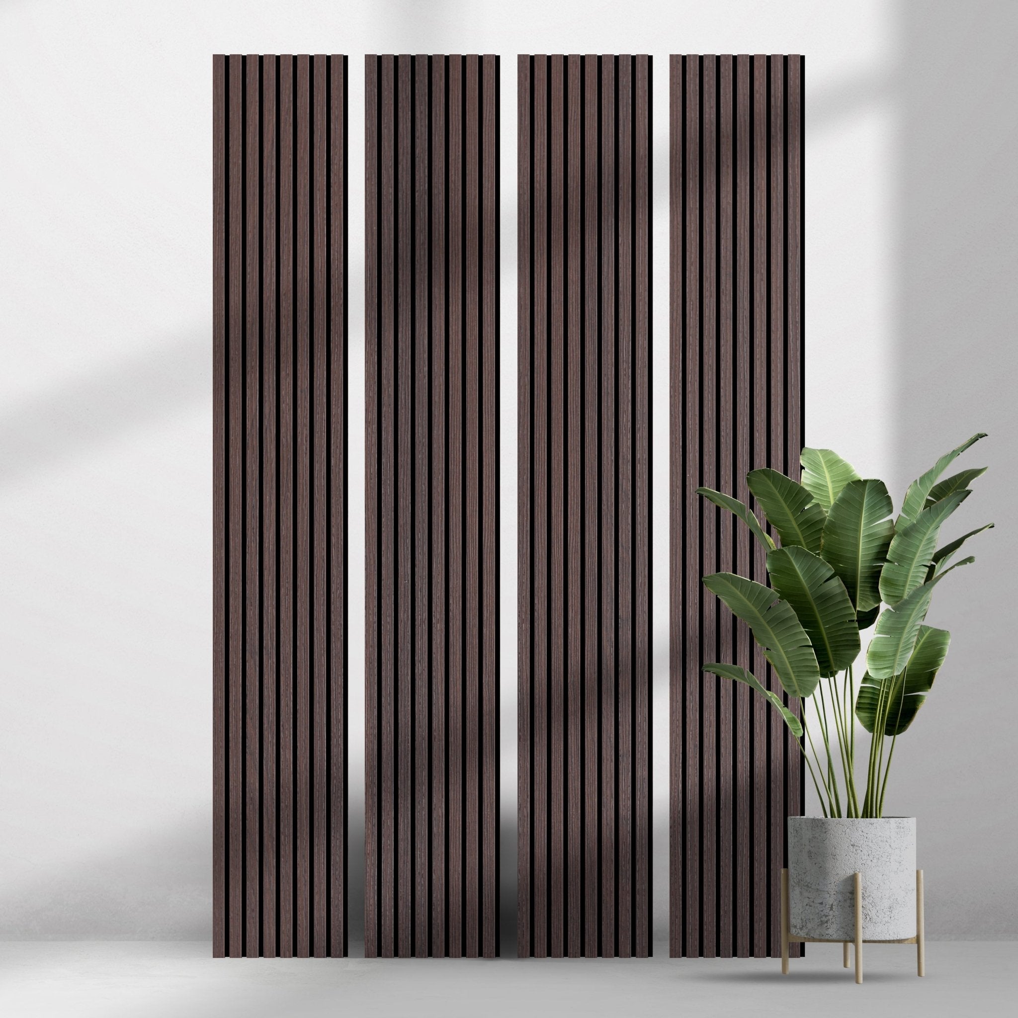 ULTRALIGHT Flexible Lightweight Dark Smoke Oak Acoustic Wood Slat Wall Panels with Black Felt Backing - Slats.co