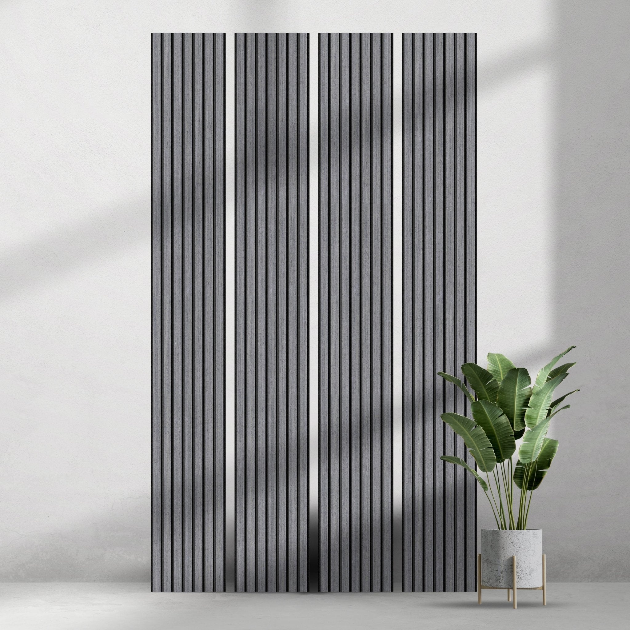 ULTRALIGHT Flexible Lightweight Grey Oak Acoustic Wood Slat Wall Panels with Black Felt Backing - Slats.co