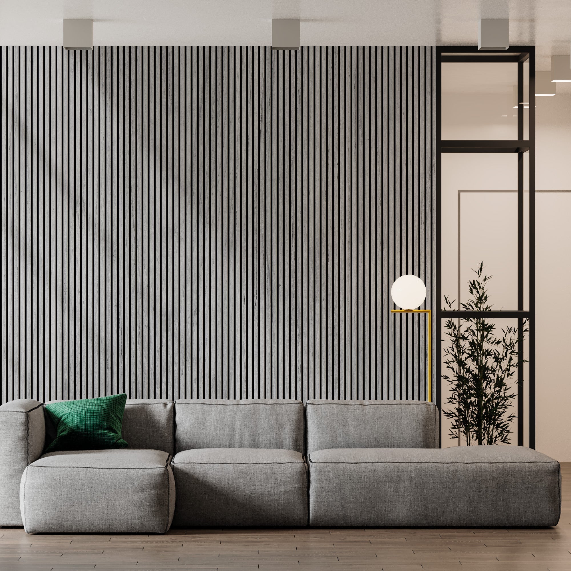 ULTRALIGHT Flexible Lightweight Grey Oak Acoustic Wood Slat Wall Panels with Black Felt Backing - Slats.co