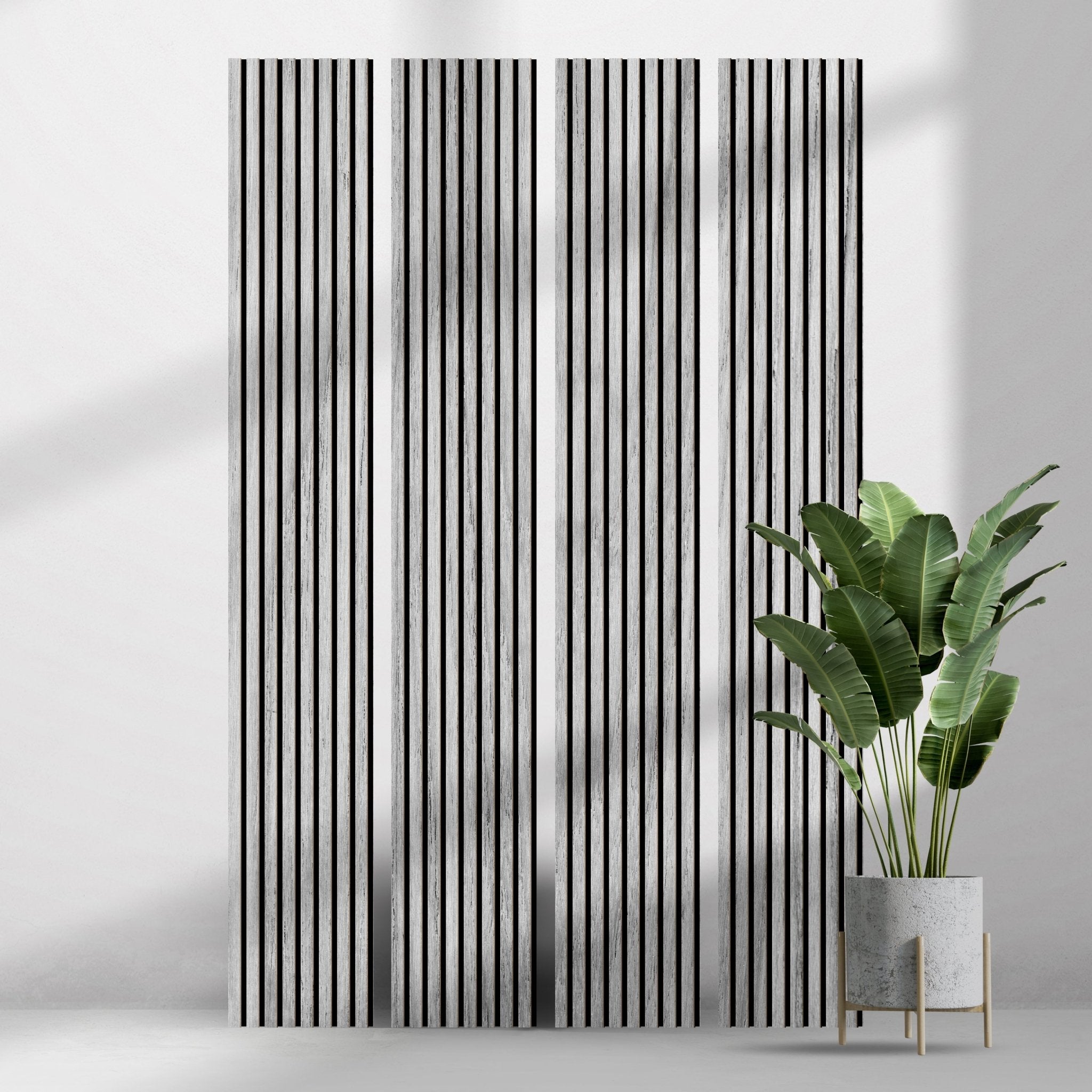 ULTRALIGHT Flexible Lightweight Grey Oak Acoustic Wood Slat Wall Panels with Black Felt Backing - Slats.co