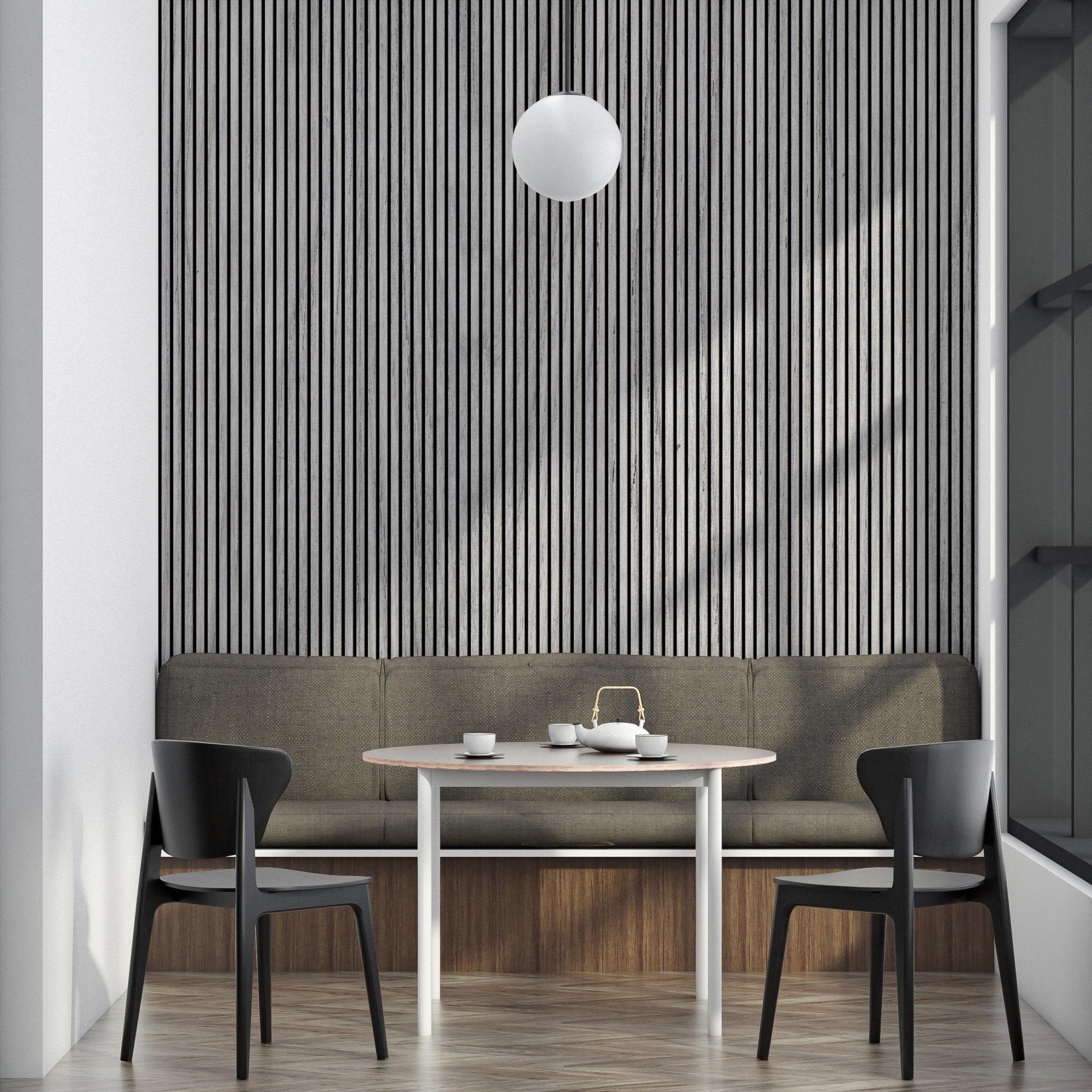 ULTRALIGHT Flexible Lightweight Grey Oak Acoustic Wood Slat Wall Panels with Black Felt Backing - Slats.co