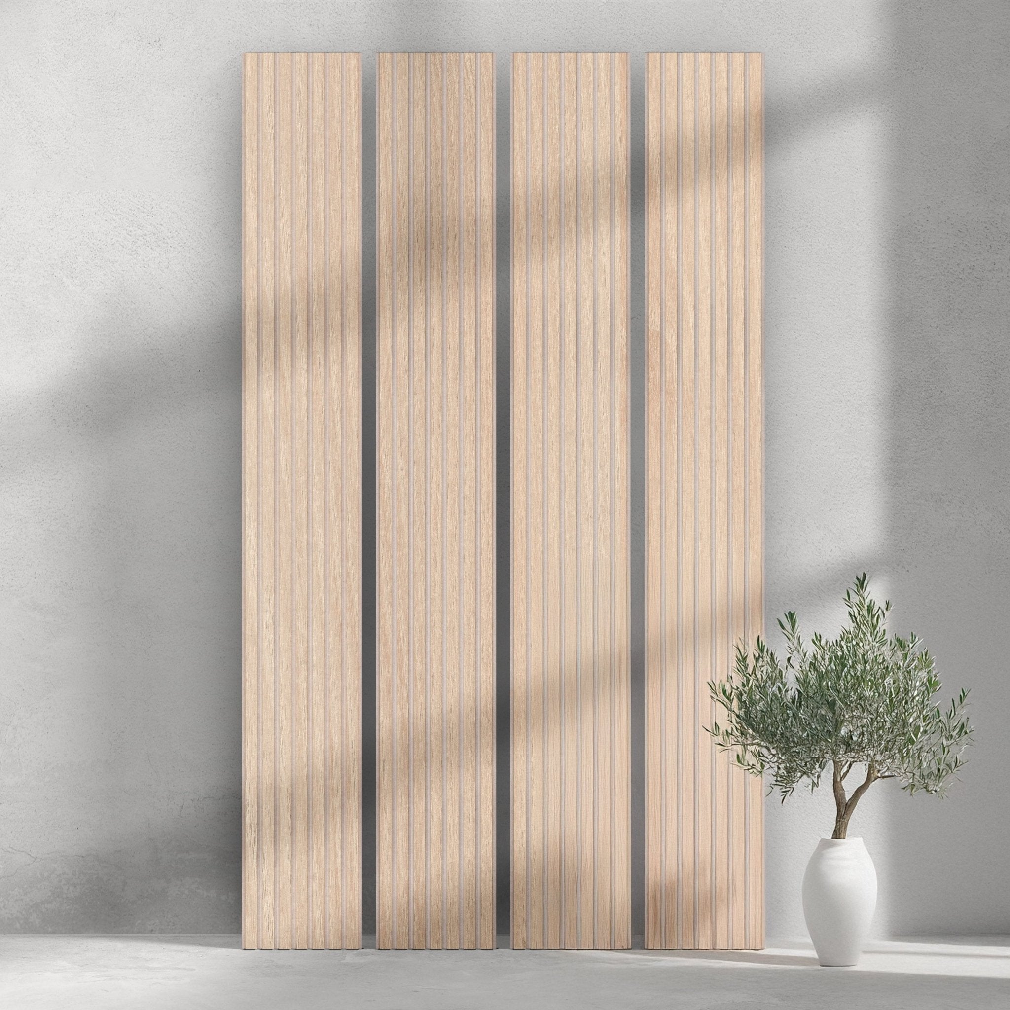 ULTRALIGHT Flexible Lightweight White Oak Acoustic Wood Slat Wall Panels with Beige Felt Backing - Slats.co