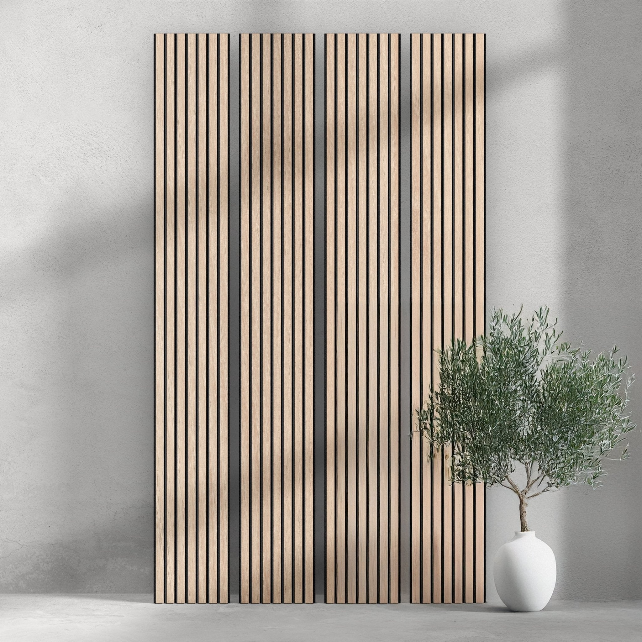 ULTRALIGHT Flexible Lightweight White Oak Acoustic Wood Slat Wall Panels with Black Felt Backing - Slats.co