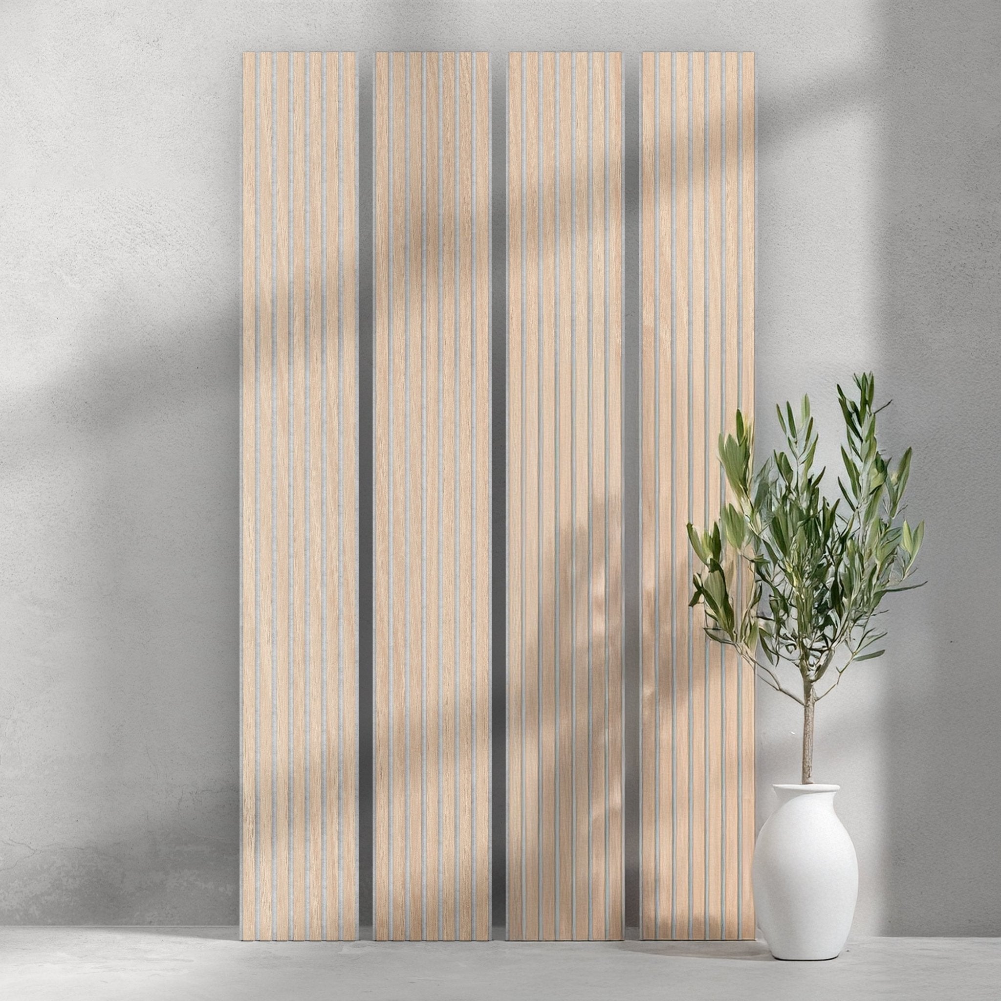 ULTRALIGHT Flexible Lightweight White Oak Acoustic Wood Slat Wall Panels with Grey Felt Backing - Slats.co