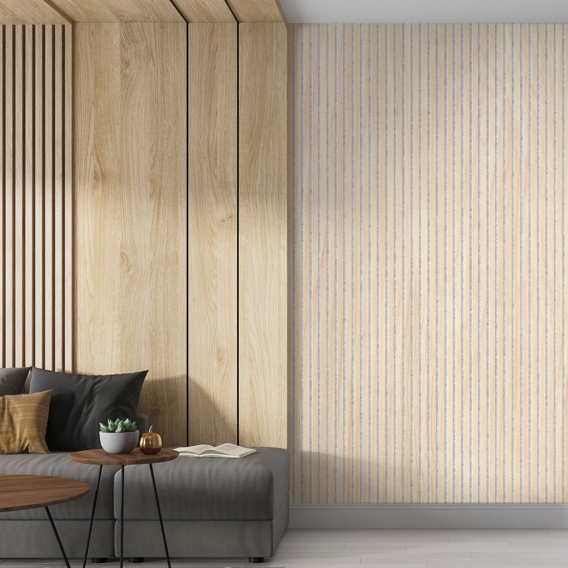 ULTRALIGHT Flexible Lightweight White Oak Acoustic Wood Slat Wall Panels with Grey Felt Backing - Slats.co