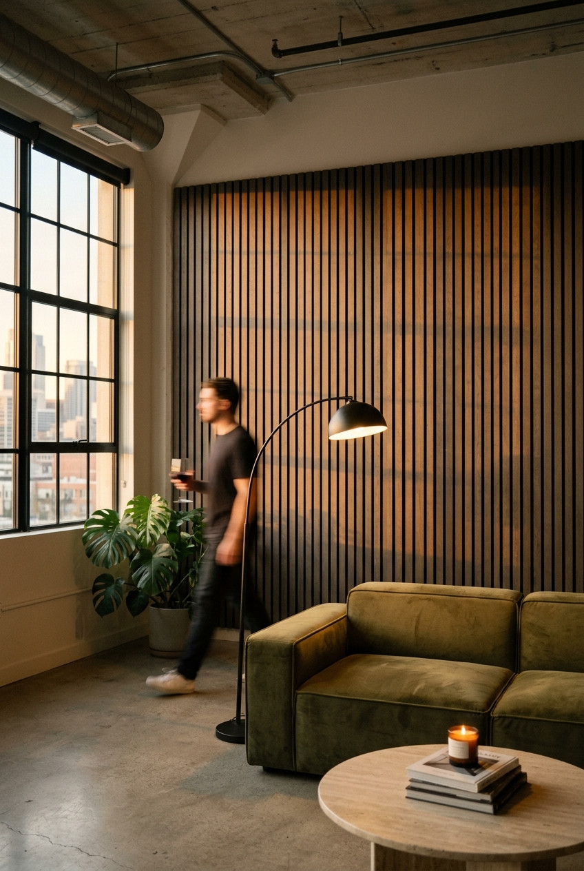 Ultralight slat wall in a loft lounge