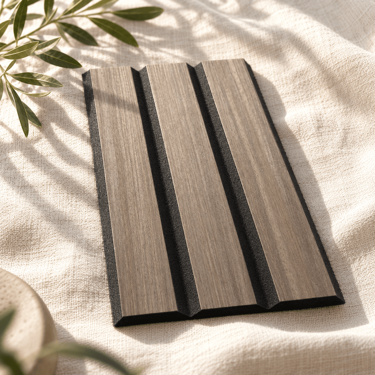 ULTRALIGHT Wood Slat Acoustic Panel Sample in Dark Smoke Oak, Black Felt - Slats.co