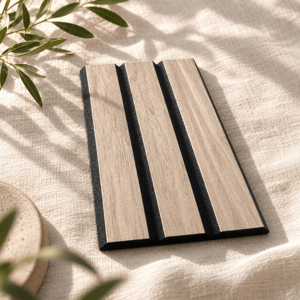 ULTRALIGHT Wood Slat Acoustic Panel Sample in Walnut, Black Felt - Slats.co