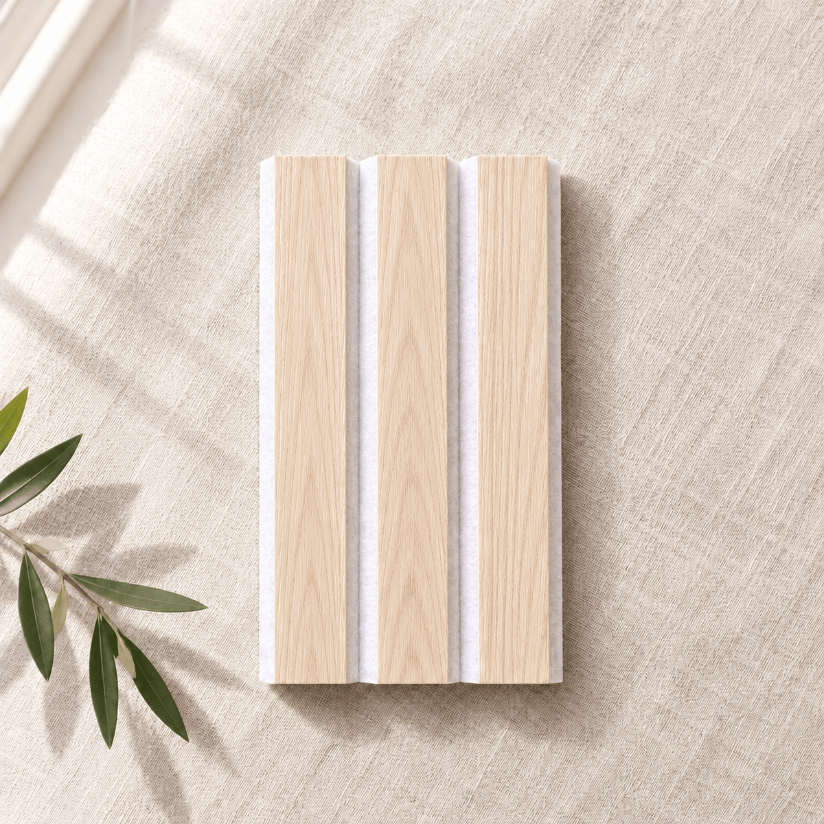 ULTRALIGHT Wood Slat Acoustic Panel Sample in White Oak, Beige Felt - Slats.co