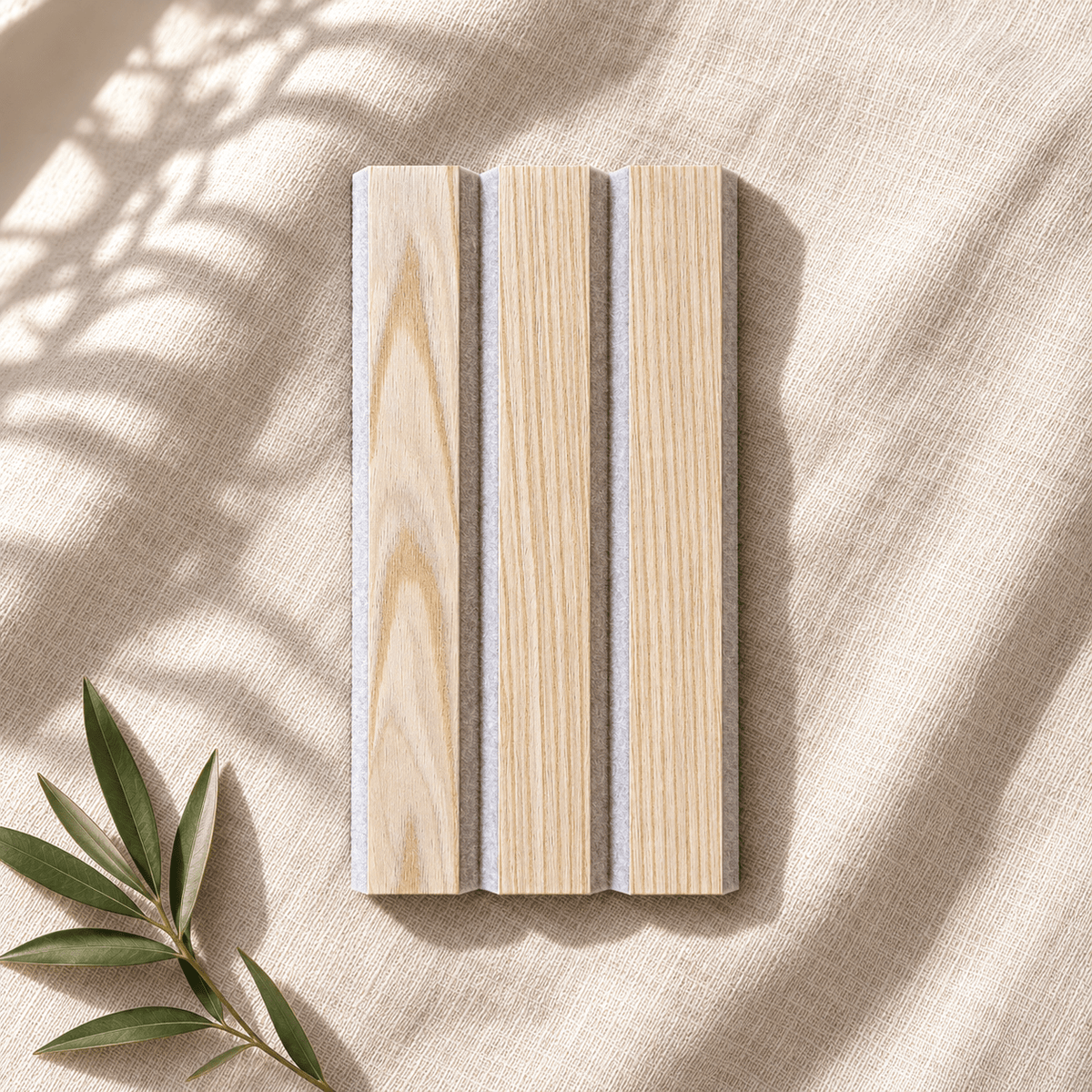 ULTRALIGHT Wood Slat Acoustic Panel Sample in White Oak, Grey Felt - Slats.co