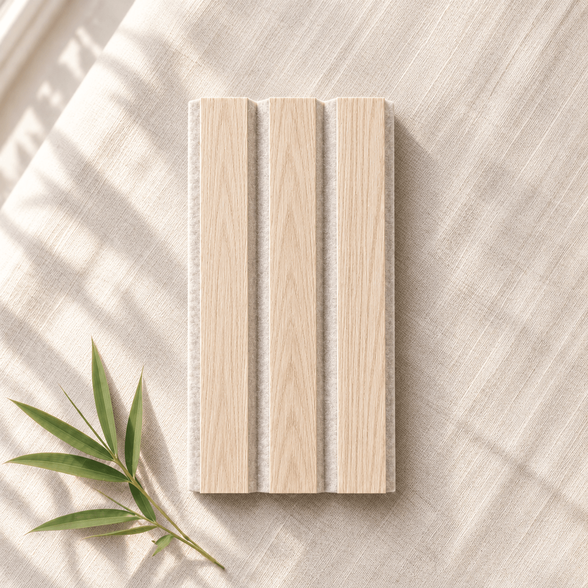ULTRALIGHT Wood Slat Acoustic Panel Sample in White Oak, Oatmeal Felt - Slats.co