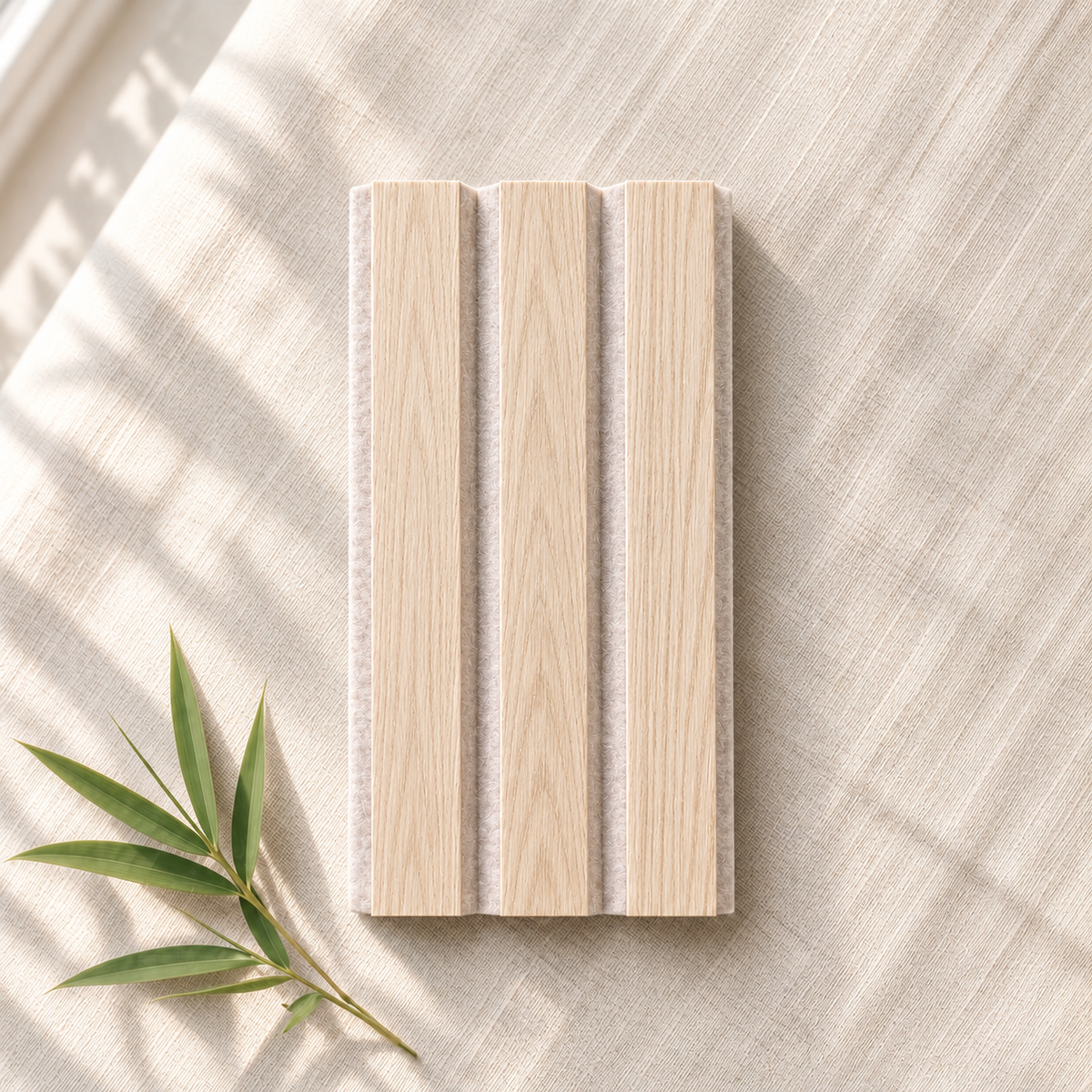 ULTRALIGHT Wood Slat Acoustic Panel Sample in White Oak, Oatmeal Felt
