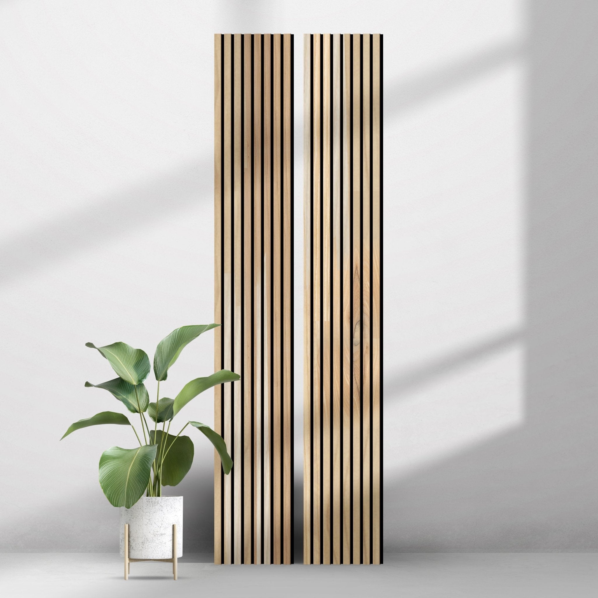 White Ash 100% Solid Acoustic Wood Slat Wall Panels with Black Felt Backing - Slats.co